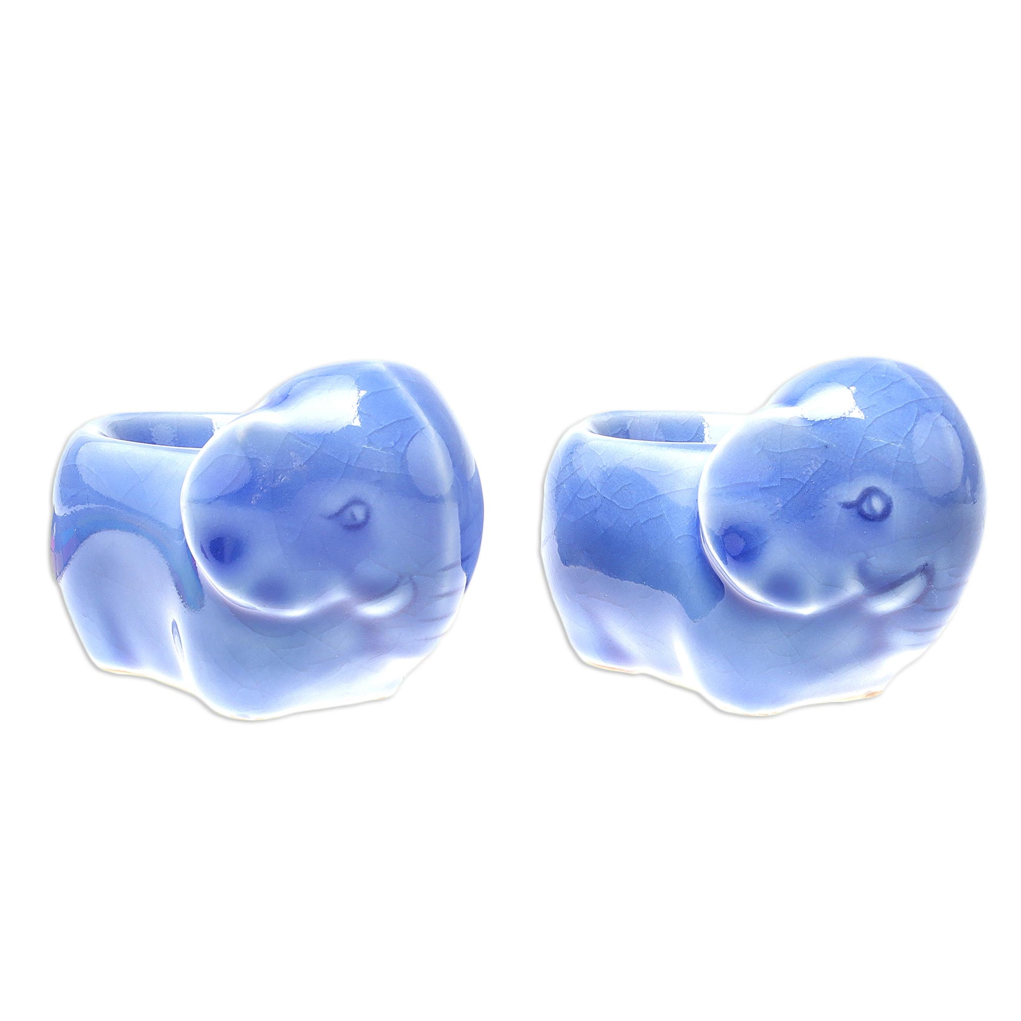 Premium Elephant Sisters Ceramic Egg Cups – Handcrafted Blue Crackle Finish (Set of 2)