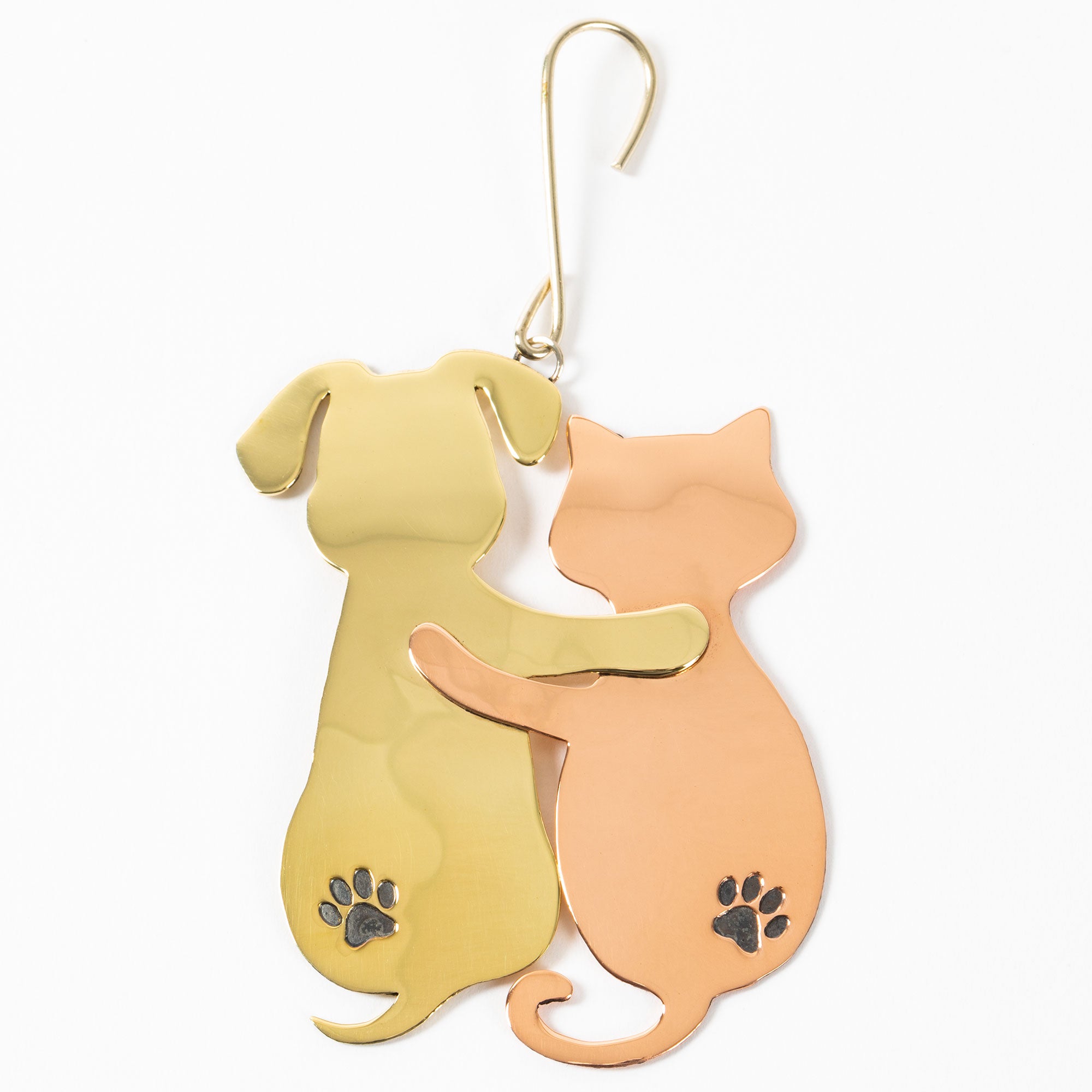 Premium Hugging Cat & Dog Metal Ornament - Fair Trade Holiday Decor