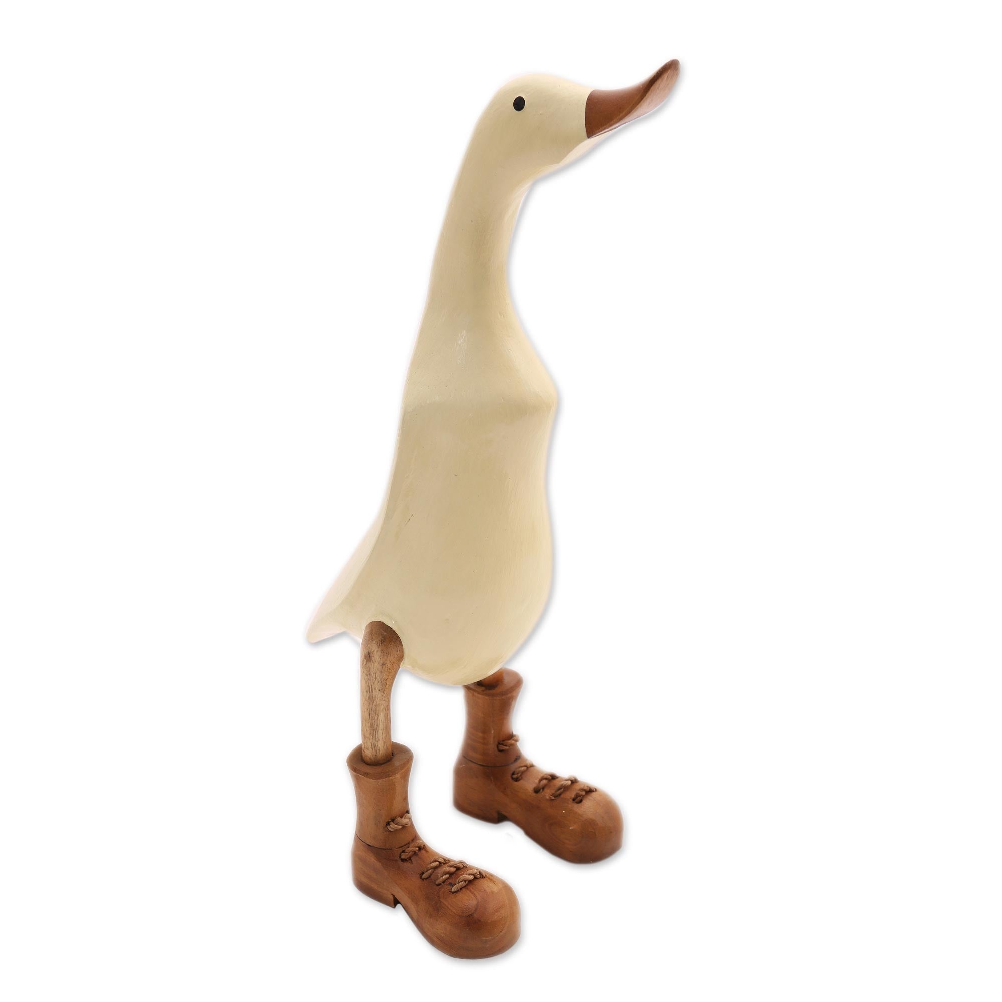 Premium Vanilla Duck Sculpture - Handcrafted Acacia Wood & Bamboo Root