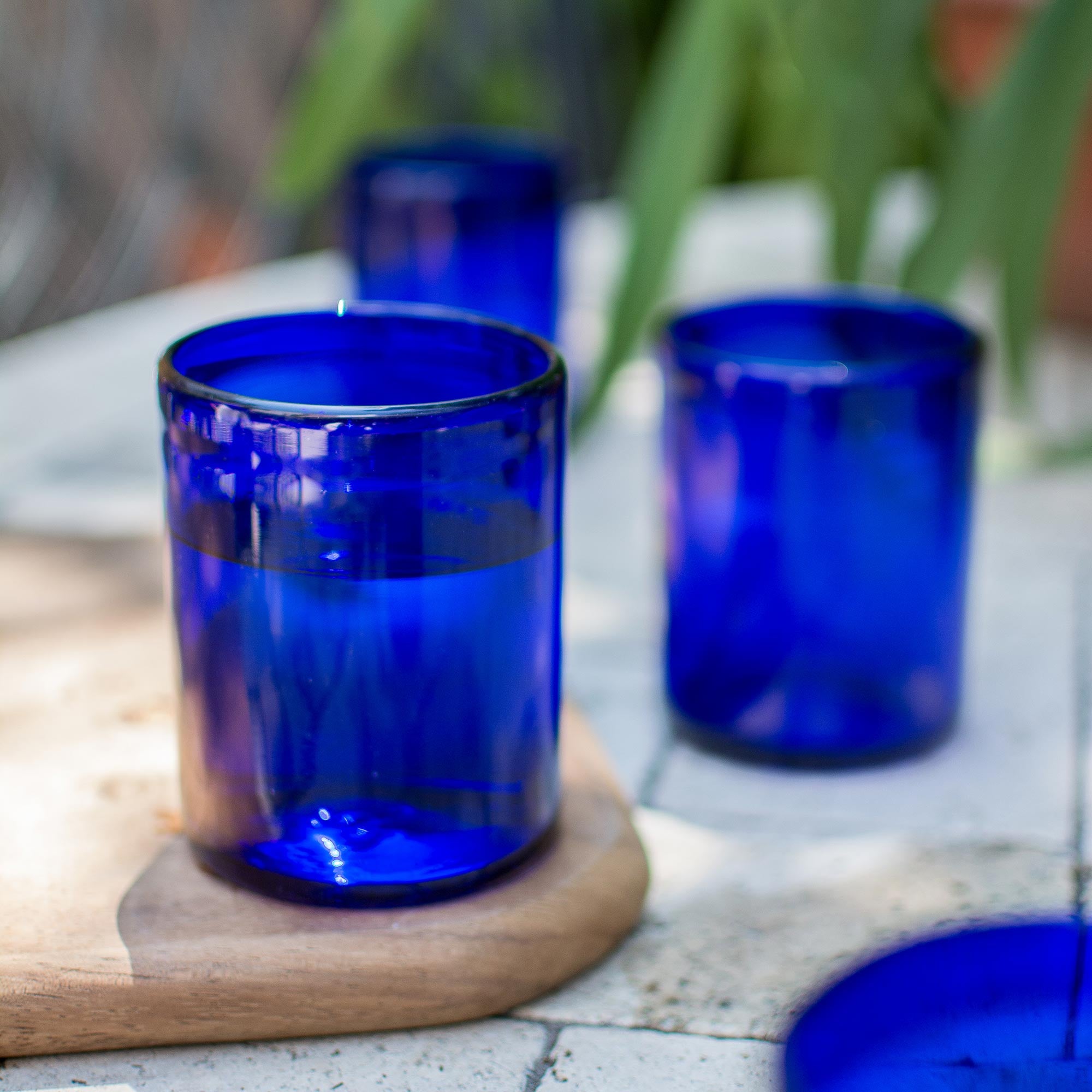 Premium Handblown Cobalt Blue Glass Tumblers - Set of 6 (Mexico)