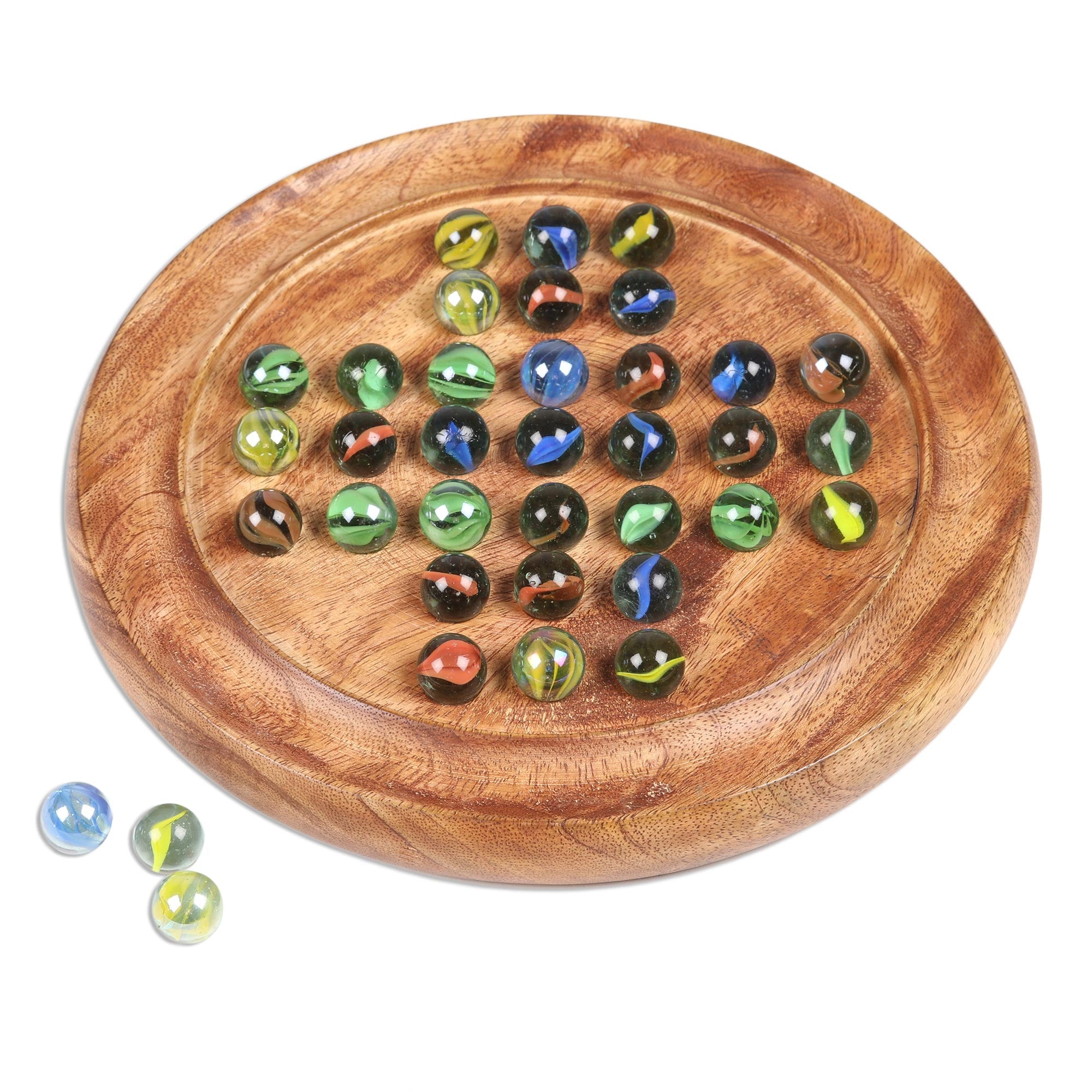 Premium Hand-Carved Mango Wood Solitaire Board Game - Ultimate Patience Challenge