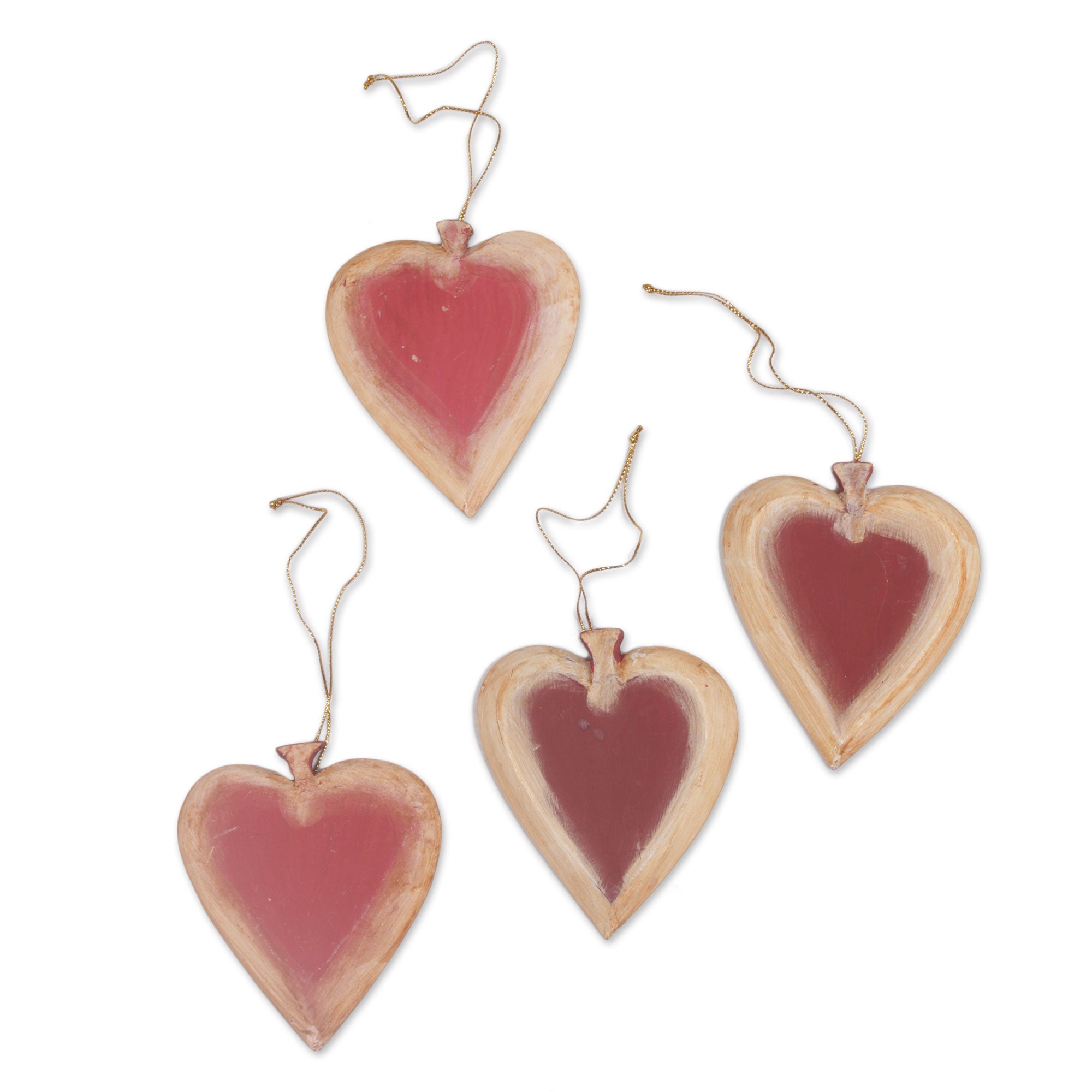 Premium Handcrafted Ruby Hearts Ornament Set from Bali – Set of 4