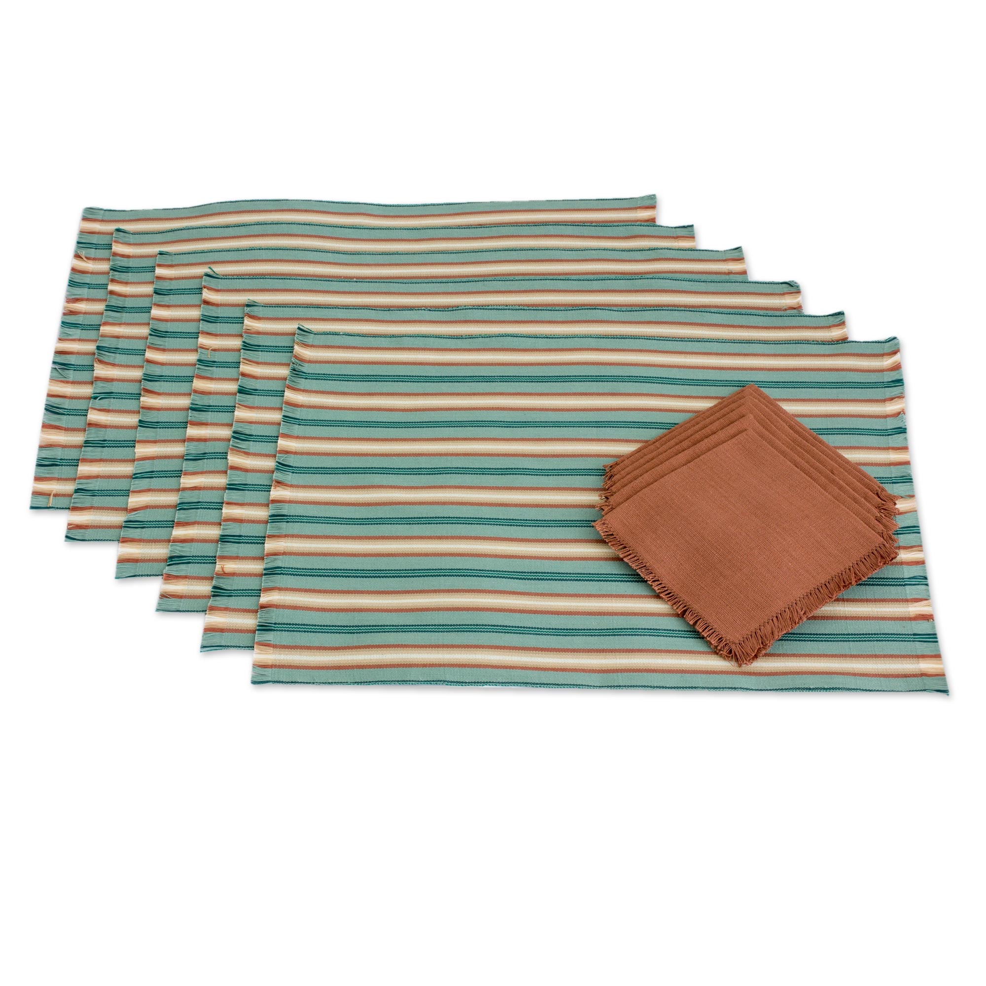 Premium Celadon Trails Cotton Placemat & Napkin Set – Handwoven Elegance