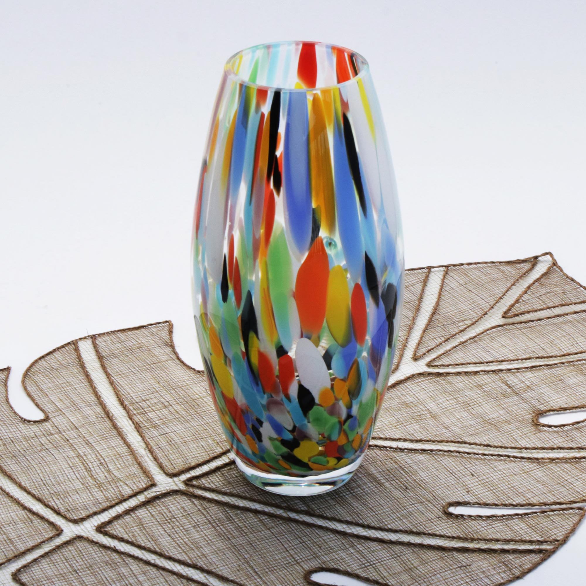 Premium Murano-Inspired Carnival Confetti Glass Vase - Handcrafted Elegance (9 inch)