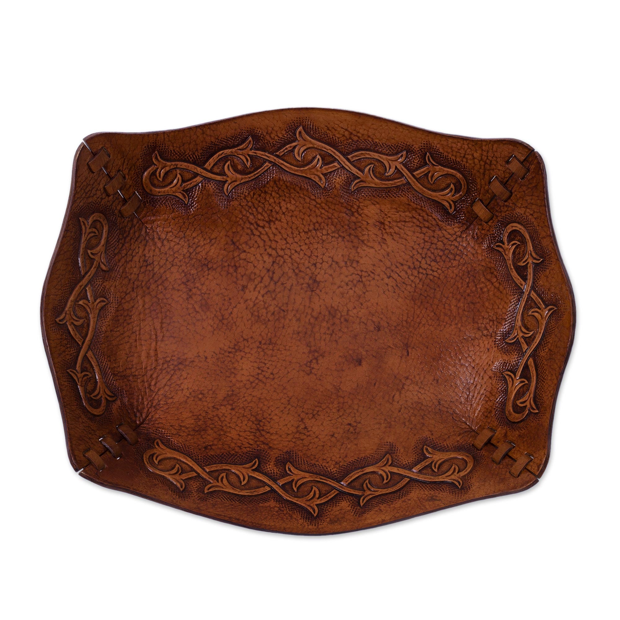 Premium Peruvian Handcrafted Leather Catchall Tray with Andean Motifs
