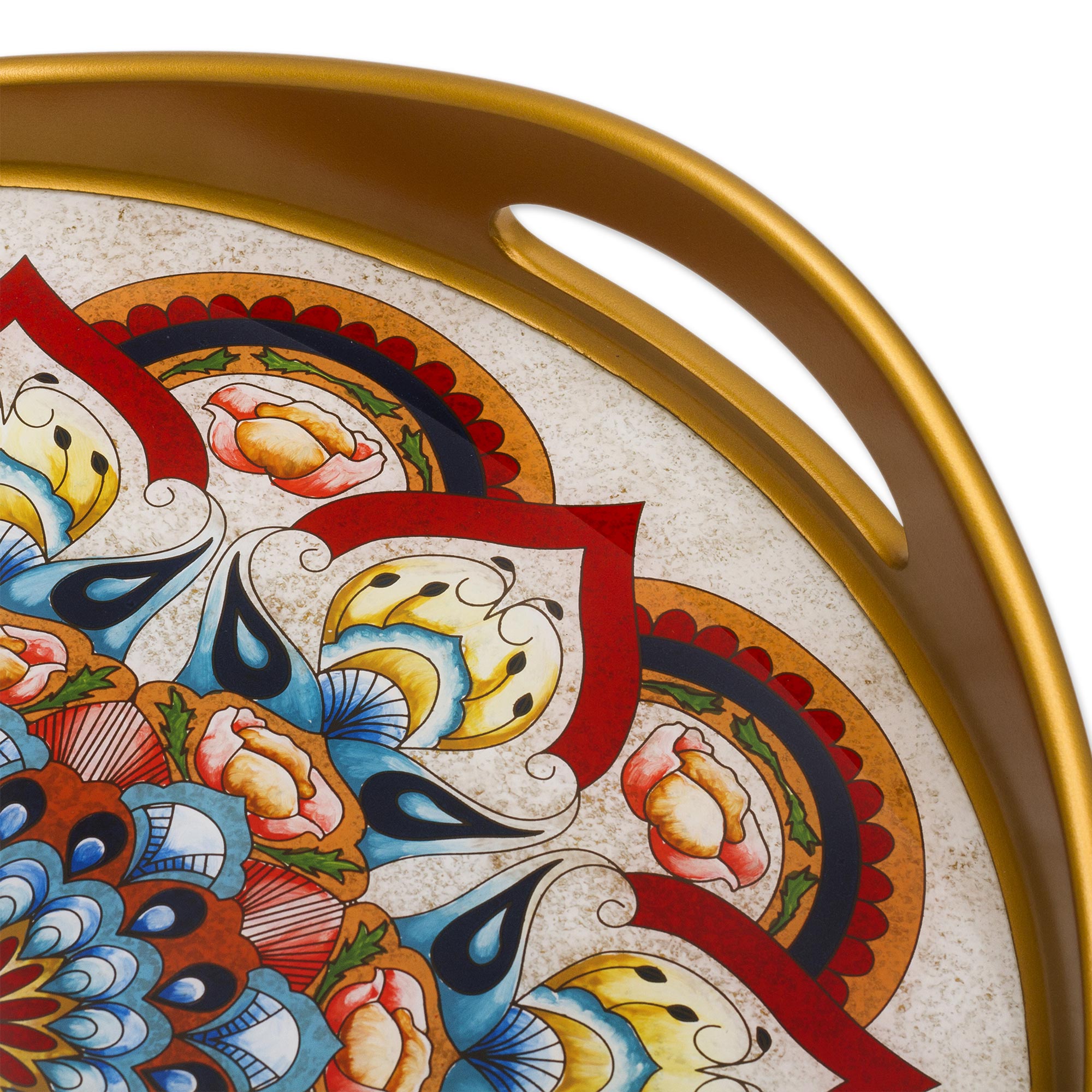 Premium Mandala Reverse-Painted Glass Tray - Handcrafted Artisan Decor