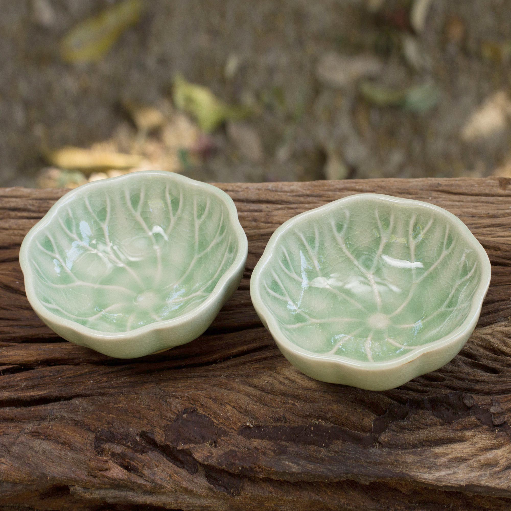 Premium Lotus Leaf Celadon Canape Dish Set - Thai Handcrafted Elegance