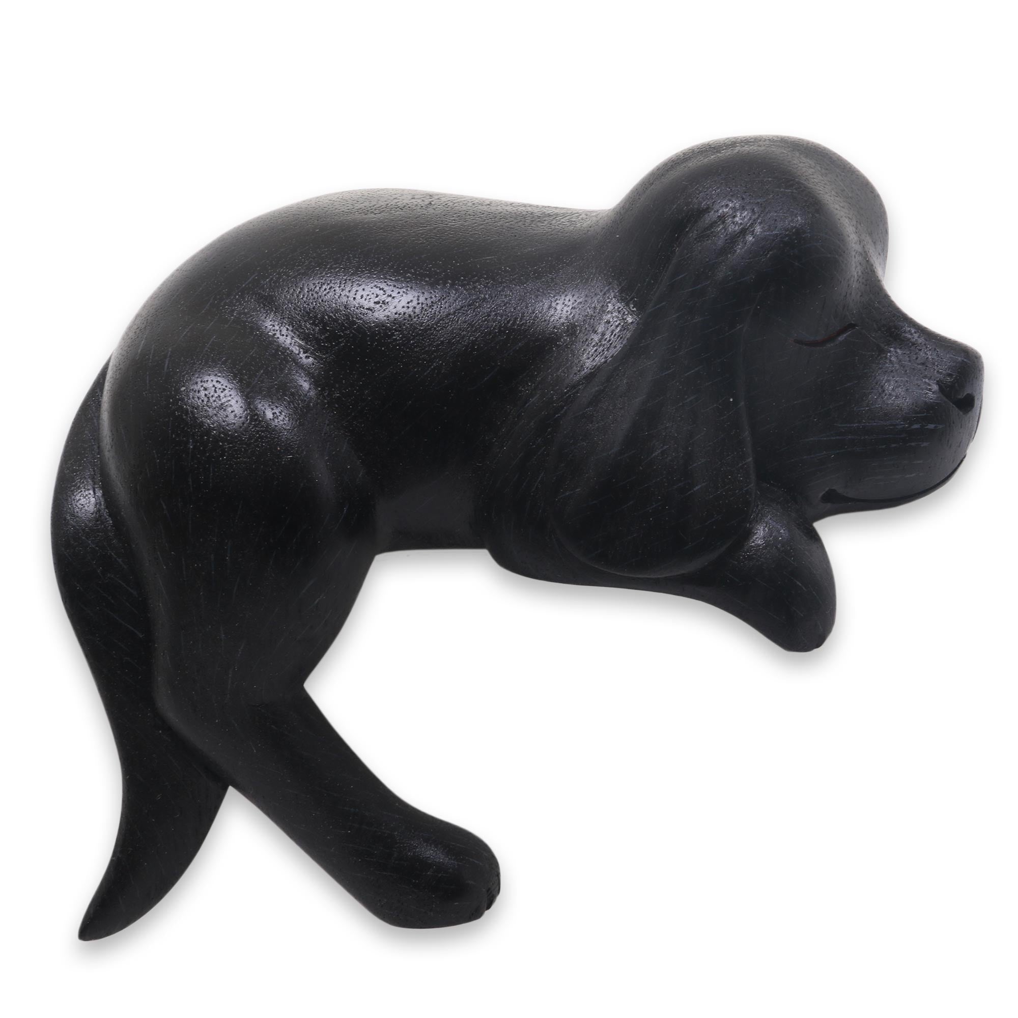 Premium Handcrafted Sleeping Black Cocker Spaniel Puppy Wood Sculpture