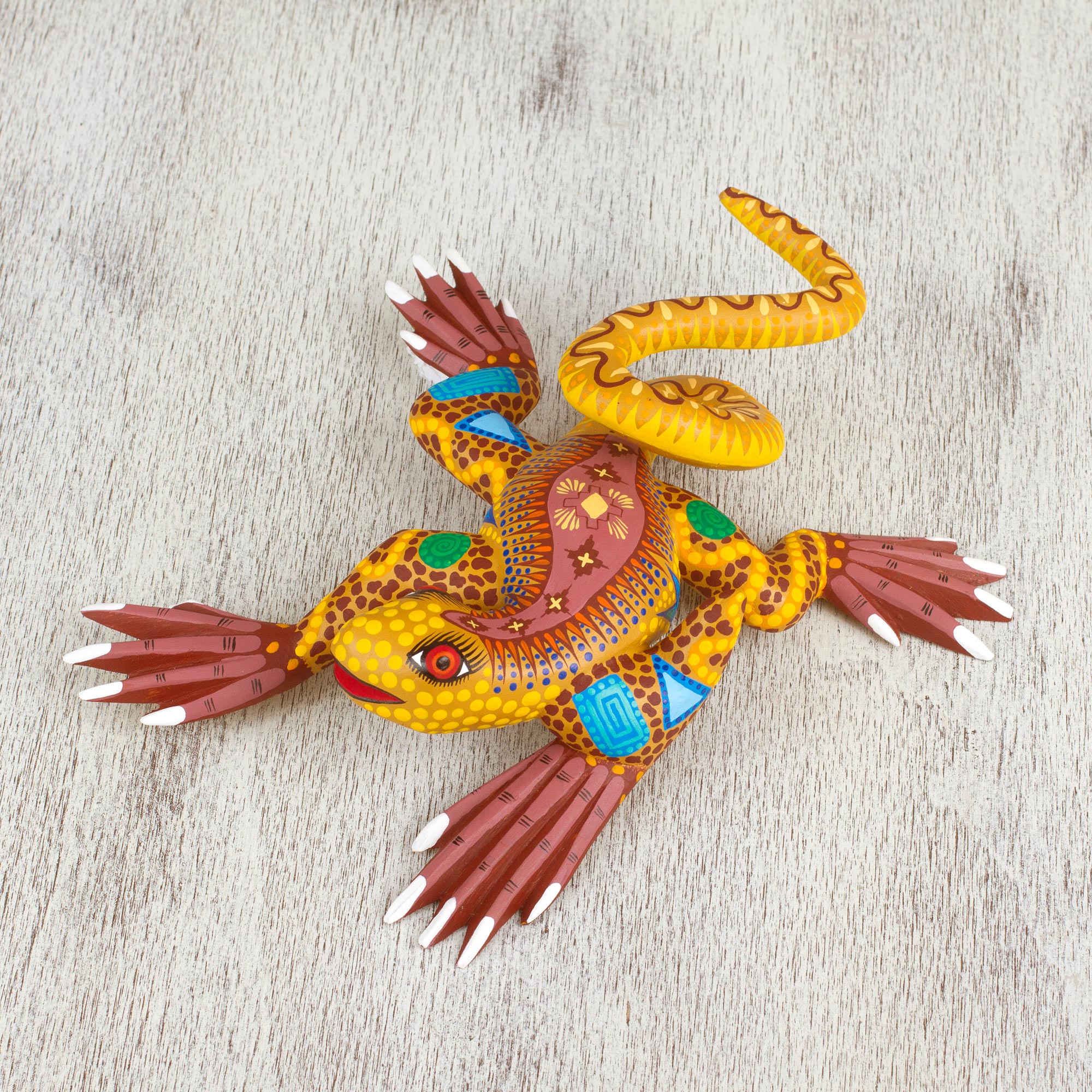 Premium Handcrafted Rainbow Iguana Sculpture - Mexican Folk Art