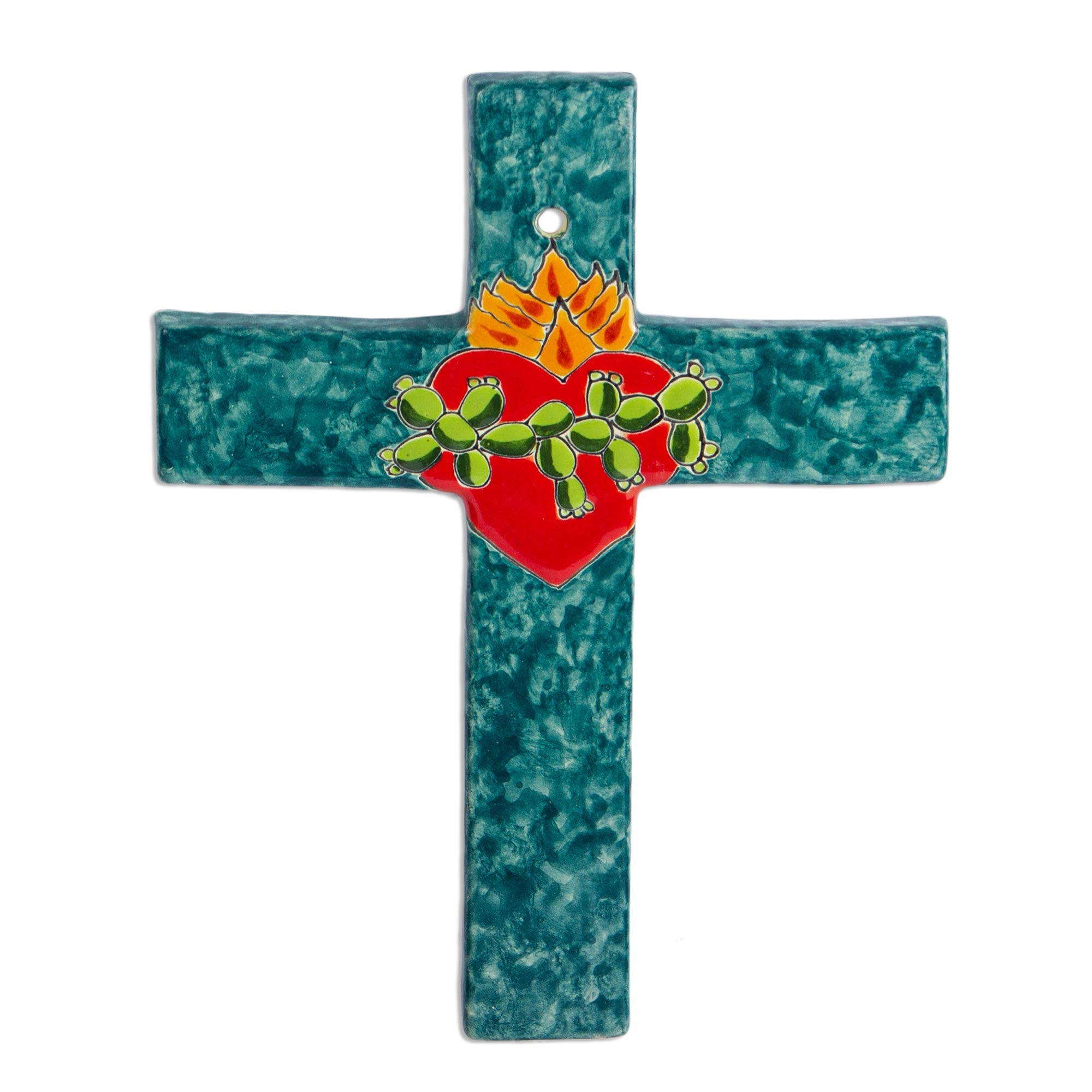 Premium Hand-Painted Ceramic Wall Cross - Faithful Artisan Craft from Mexico