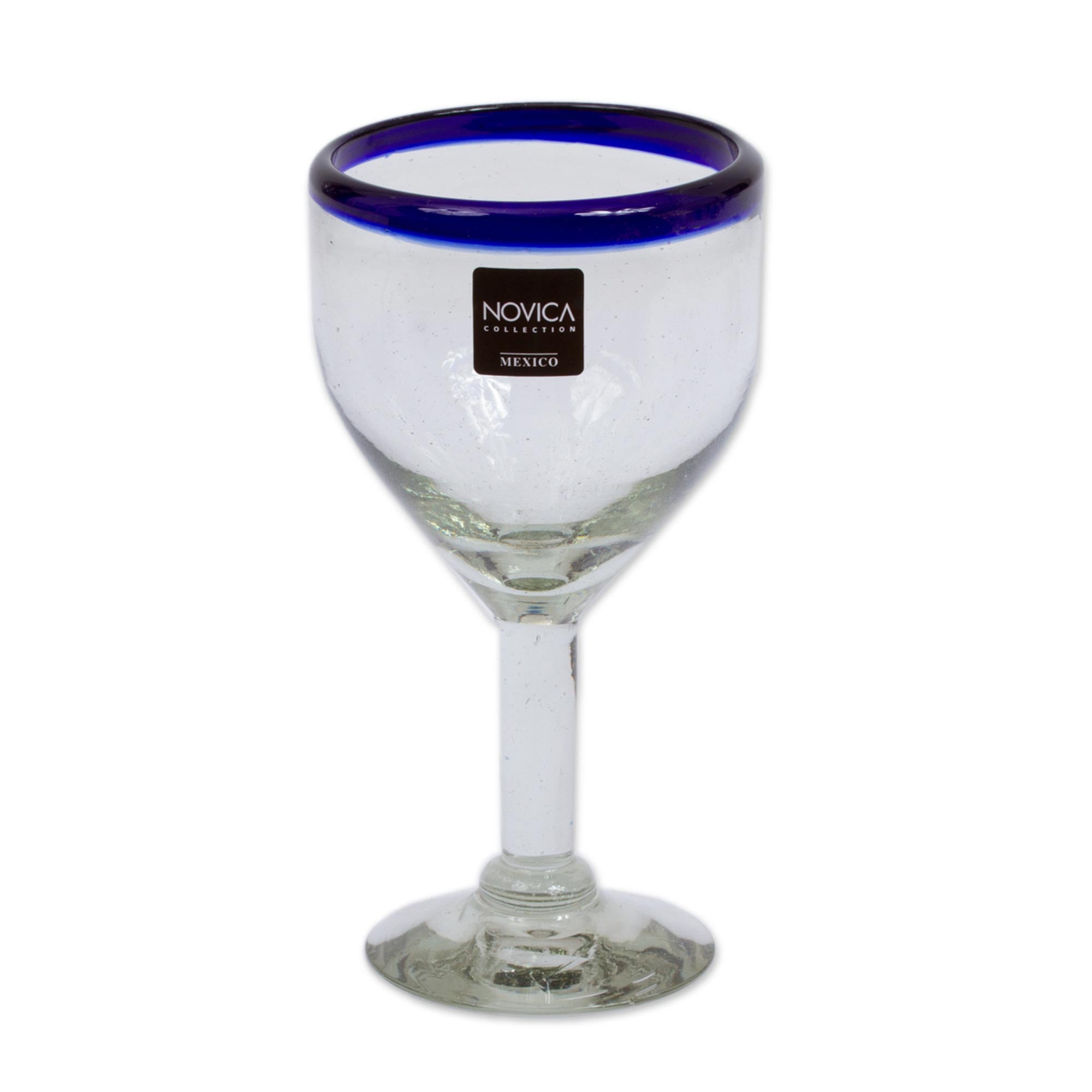Premium Blue Cancun Handblown Glass Recycled Wine Goblets - Set of 6