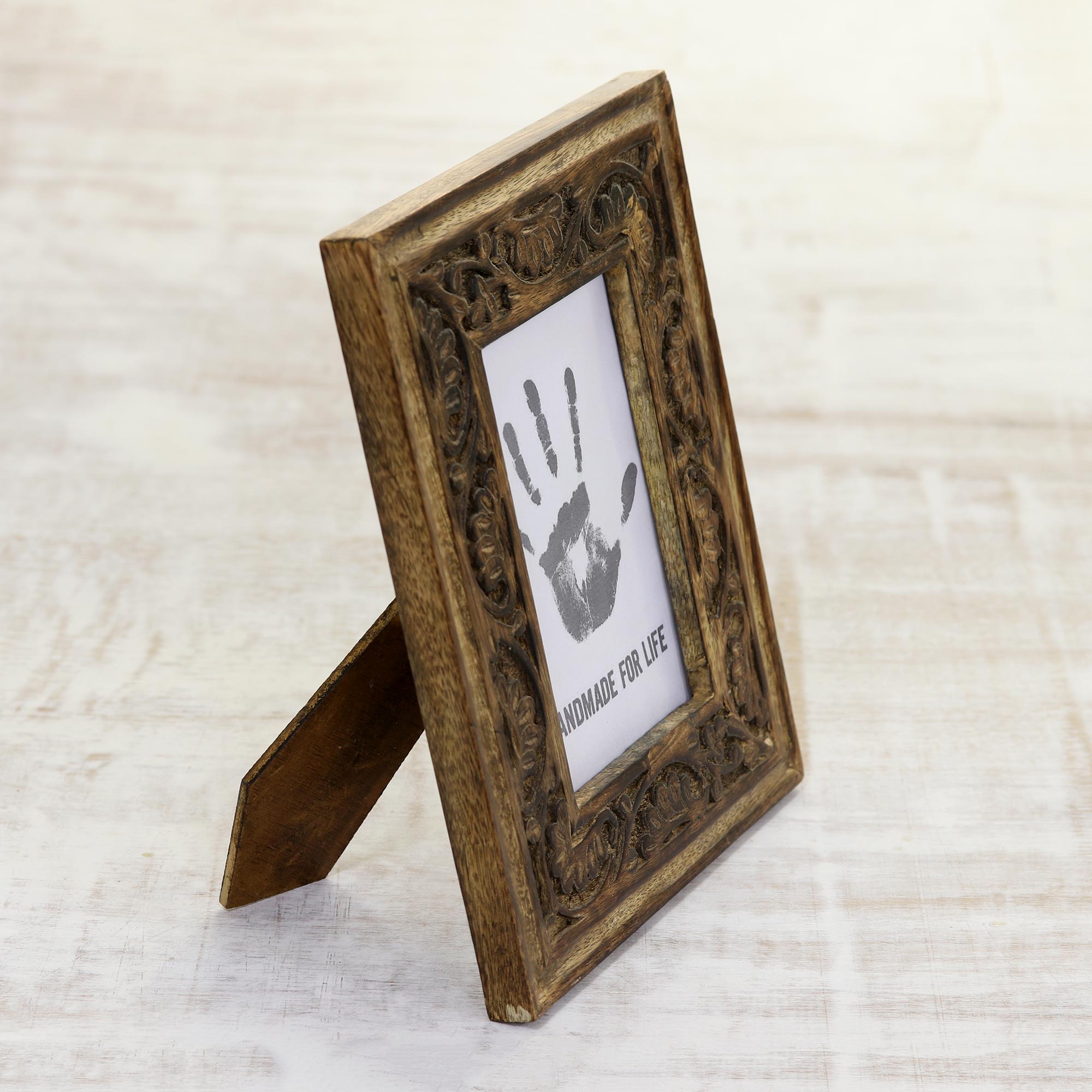 Premium Forest Window Hand-Carved Mango Wood Photo Frame (4x6) - Vine Motif Design