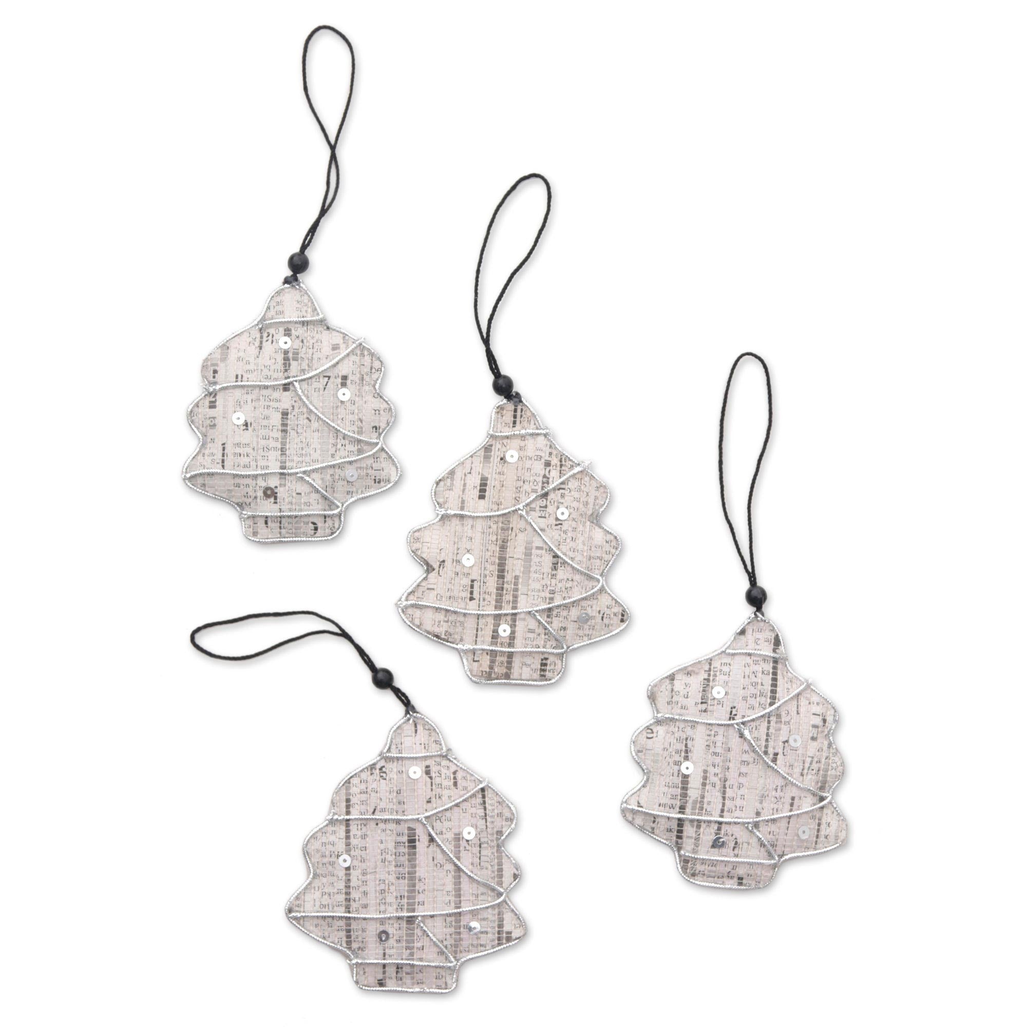 Premium Eco-Friendly Recycled Newspaper Holiday Ornaments (Set of 4) – Handcrafted Tree-Shaped Decor