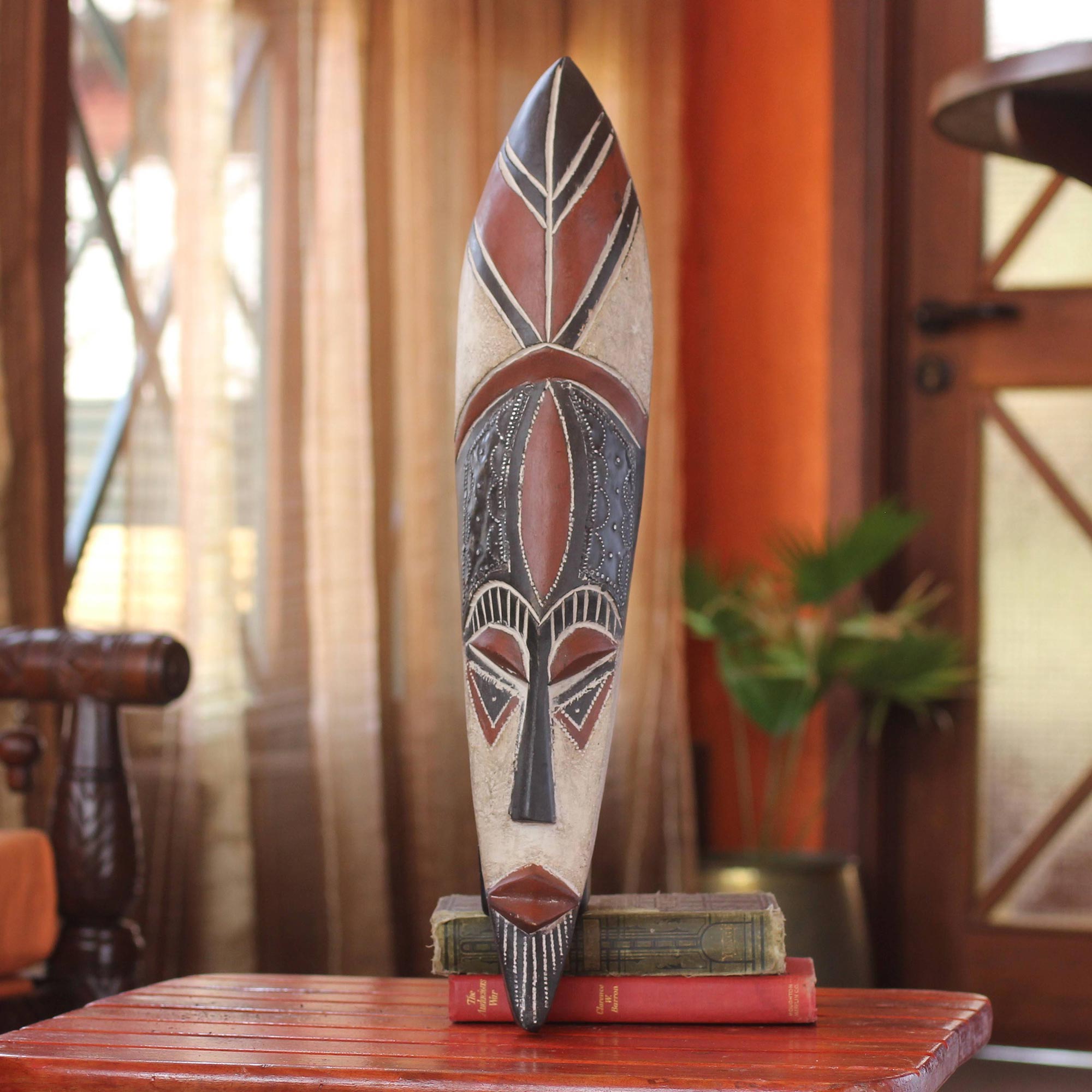 Premium Raboo African Wood Mask - Handcrafted Yoruba Art