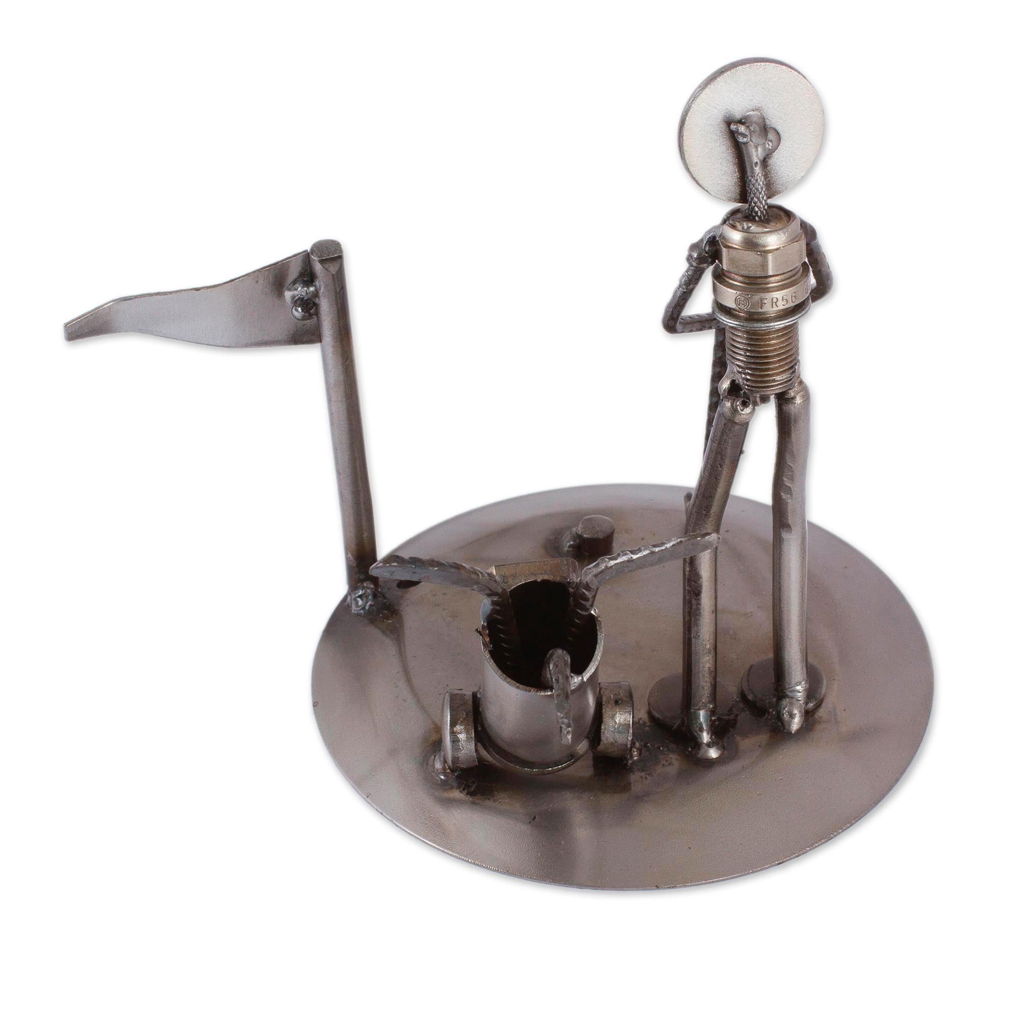 Premium Recycled Metal Golfer Sculpture - Eco-Friendly Art Piece