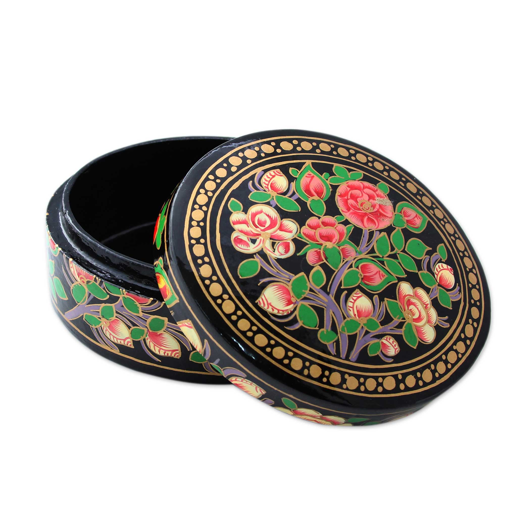 Premium Hand-Painted Rose Grandeur Papier Mache Decorative Box from India