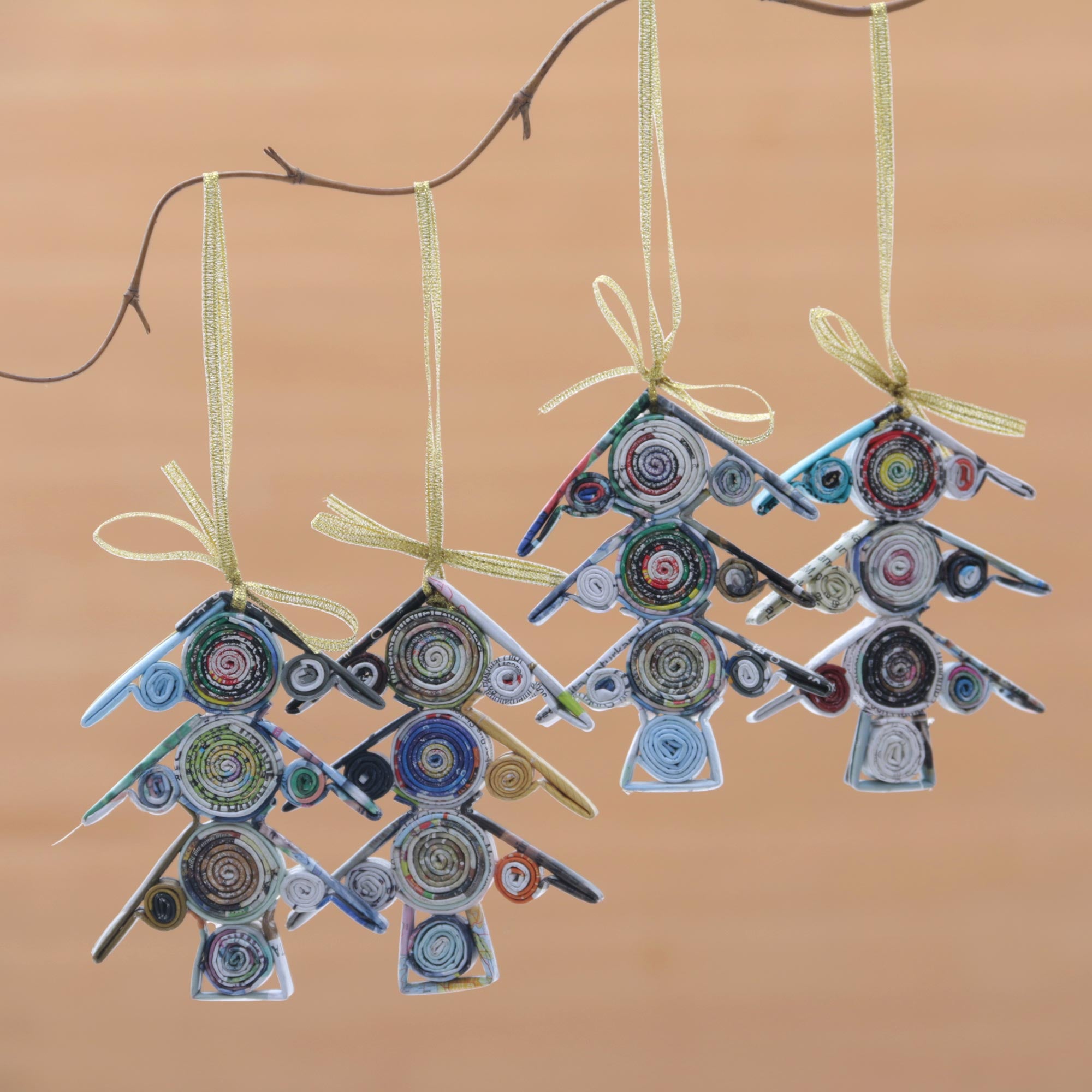 Premium Recycled Paper Magazine Christmas Tree Ornaments - Set of Four
