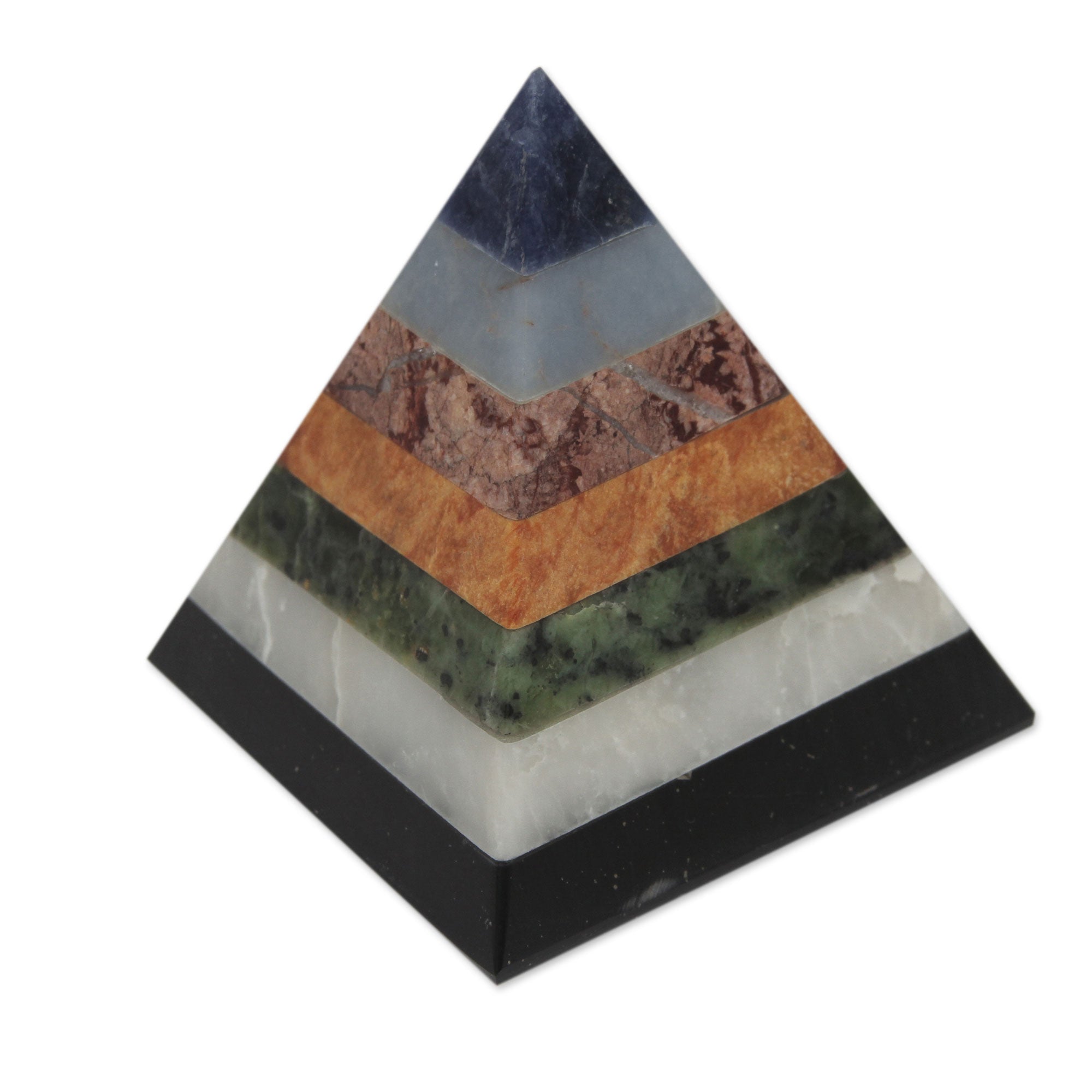 Premium Seven Gem Pyramid Sculpture - Handcrafted Spiritual Art from the Andes