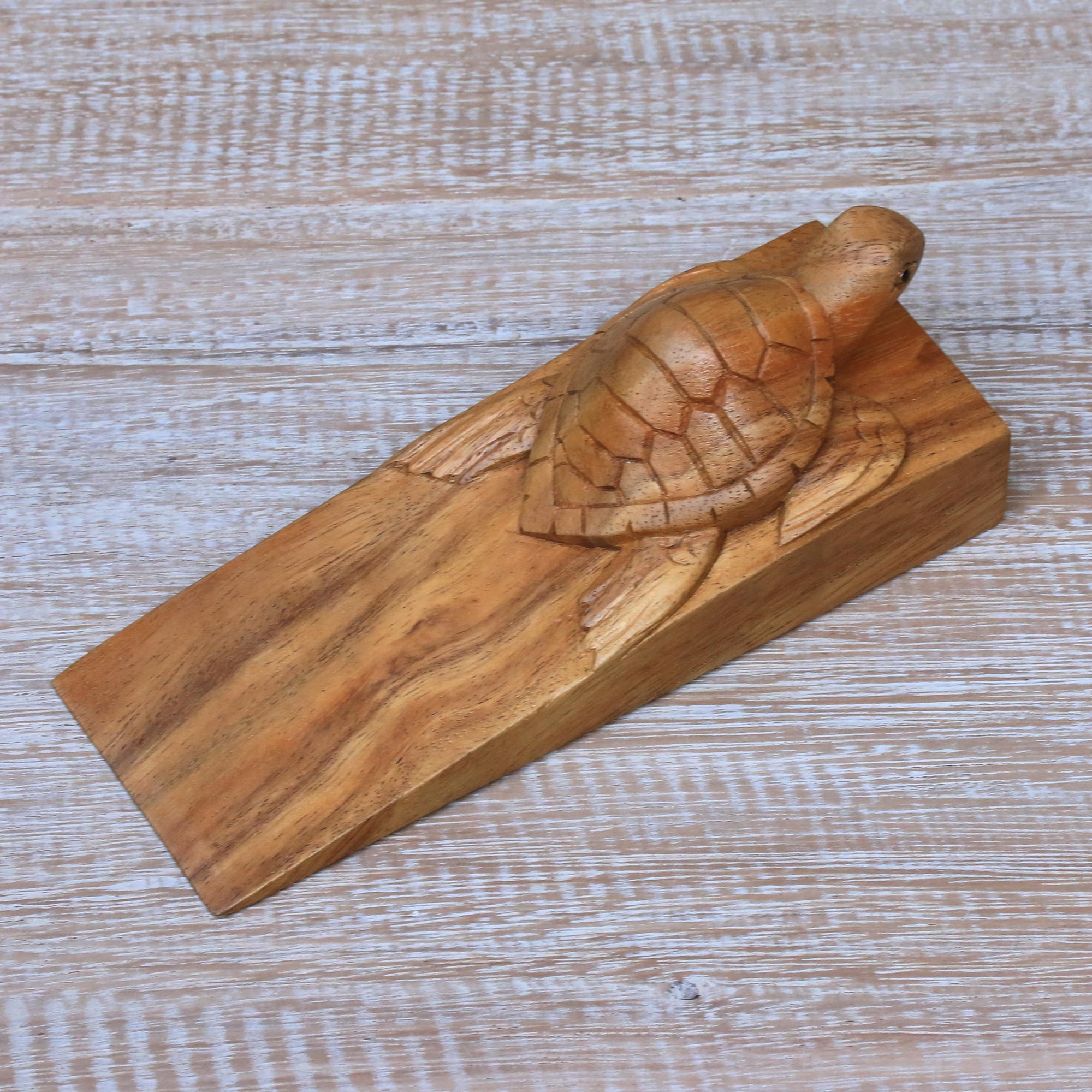 Premium Hand-Carved Baby Turtle Wooden Door Stopper