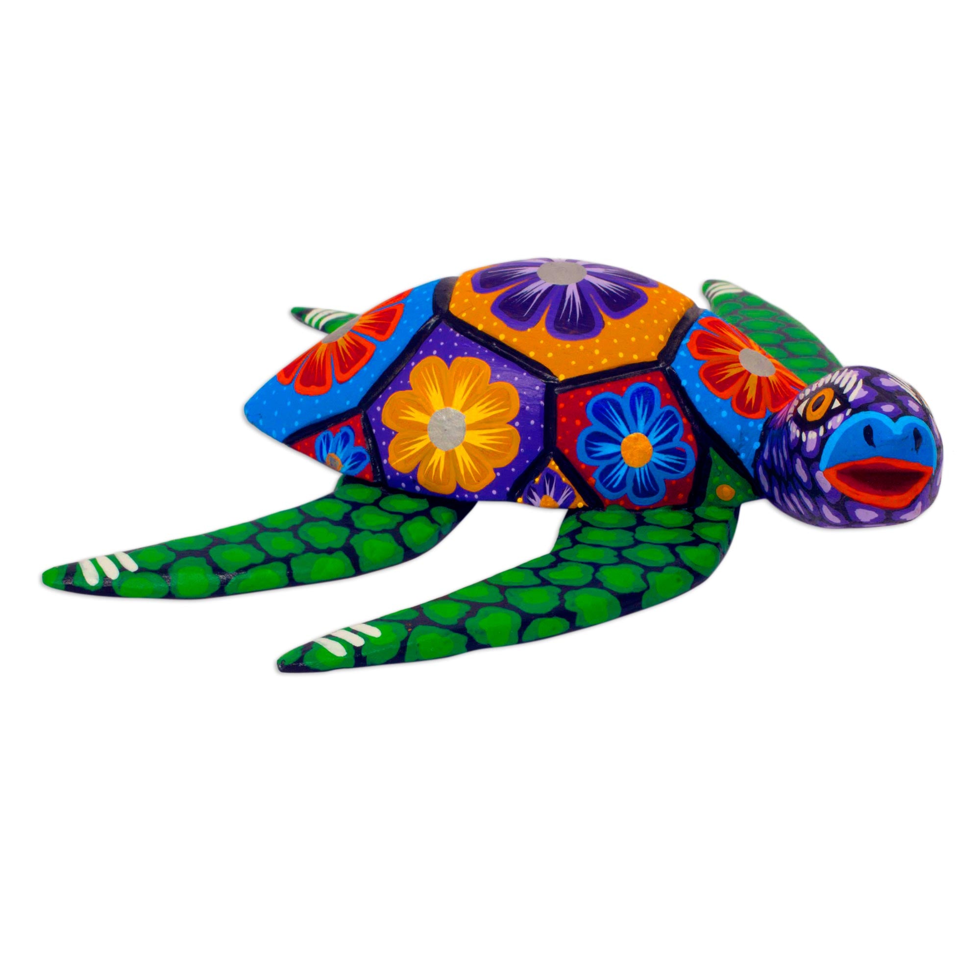 Premium Psychedelic Turtle Alebrije - Hand-Painted Mexican Wood Sculpture