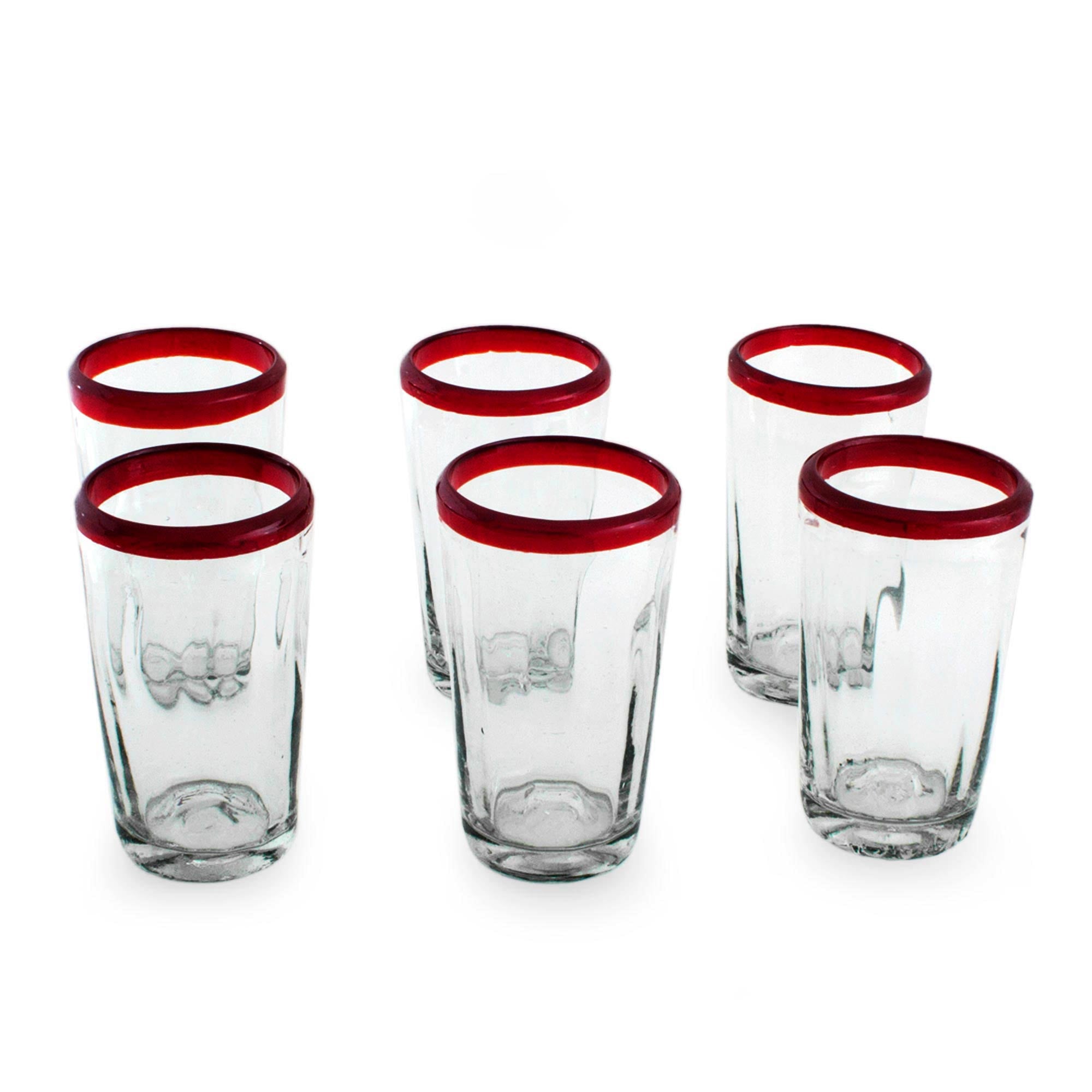 Premium Ruby Groove Collection - Set of 6 Handblown Mexican Recycled Glasses