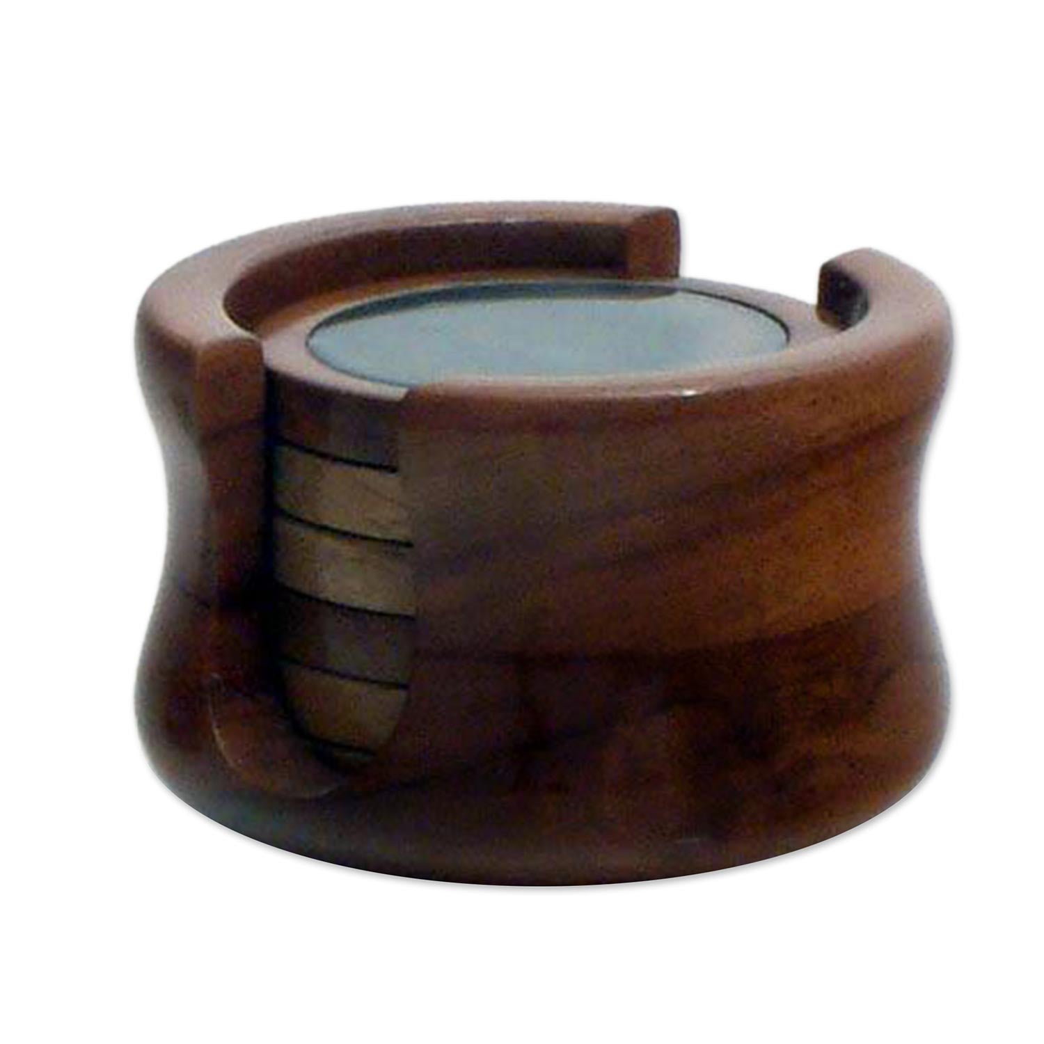 Premium Amazon Emerald Coaster Set - Handcrafted Green Agate & Cedar Wood
