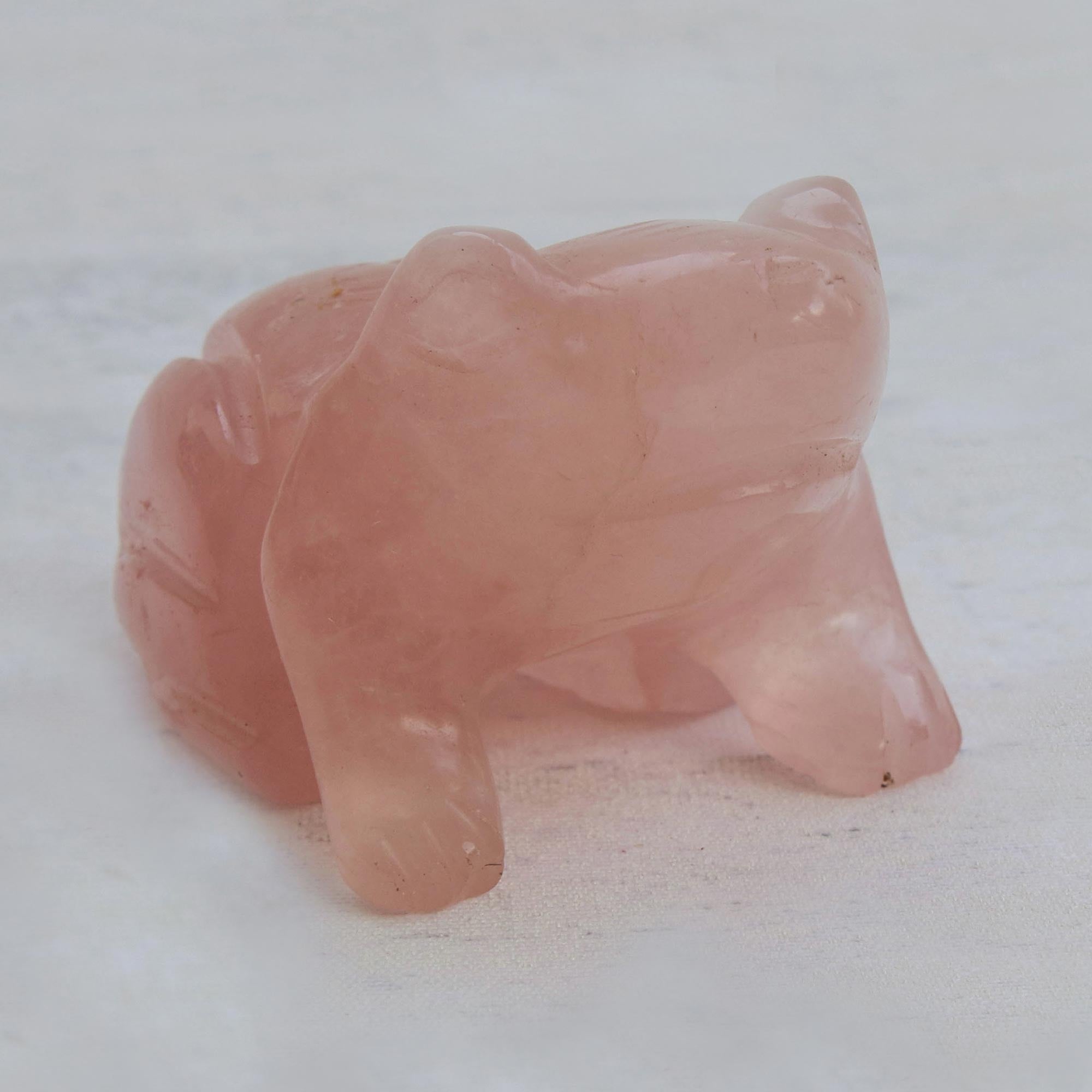 Premium Pink Quartz Frog Figurine - Hand-Carved Gemstone Art from Brazil