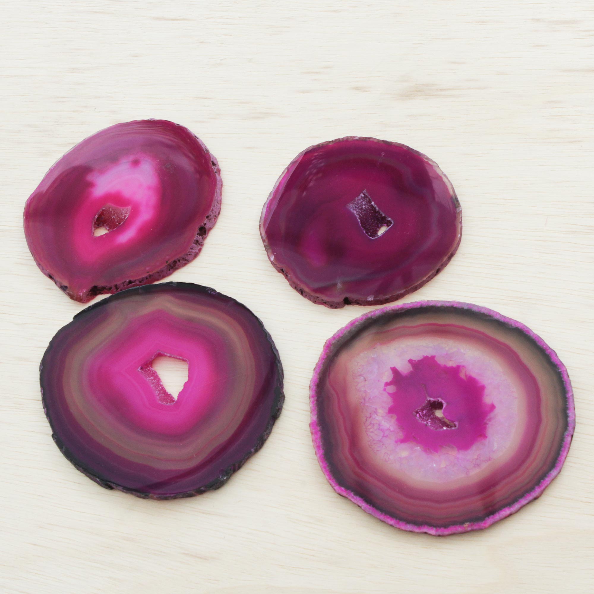 Premium Shocking Rose Brazilian Agate Coasters - Set of 4