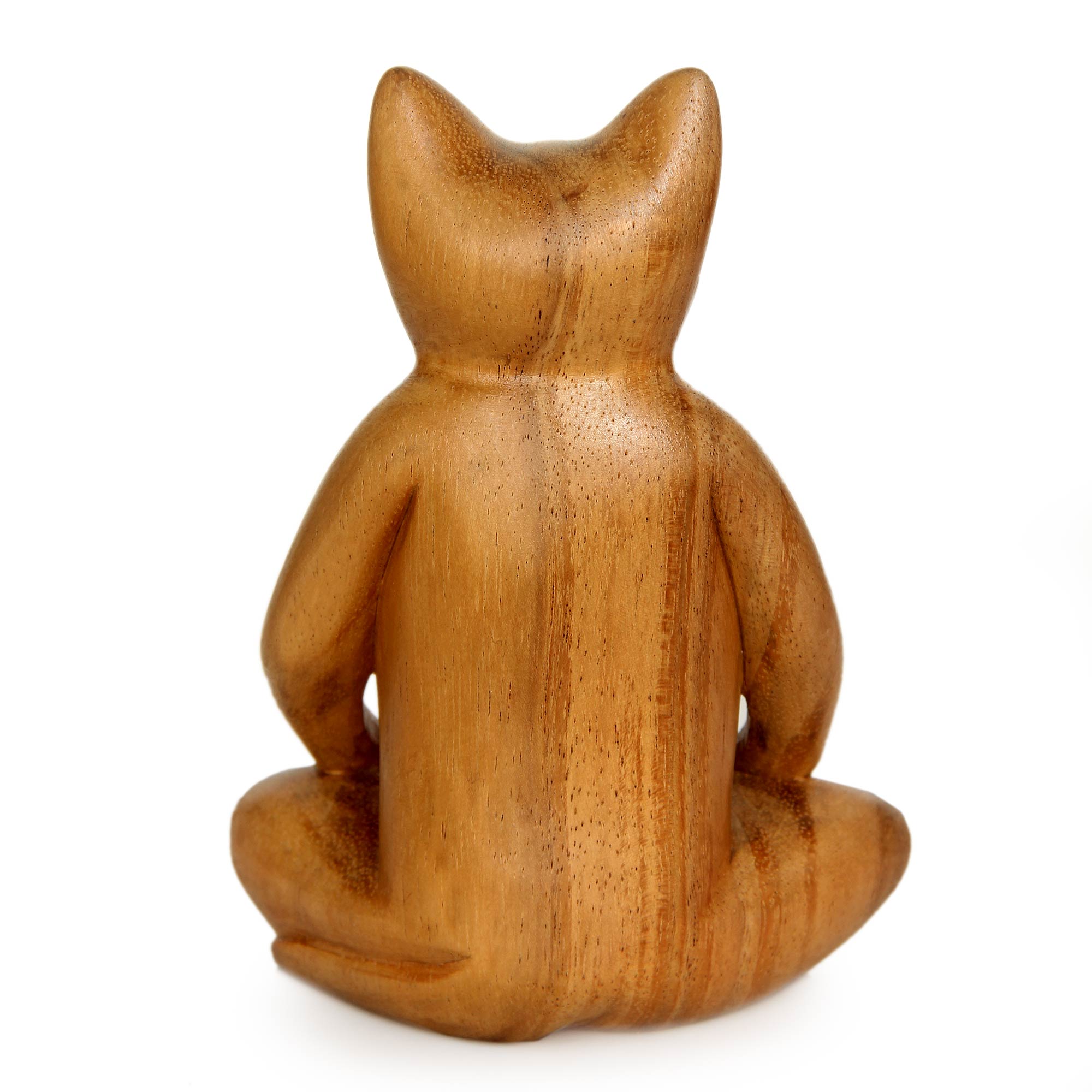 Premium Hand-Carved Suar Wood Yoga Cat Sculpture