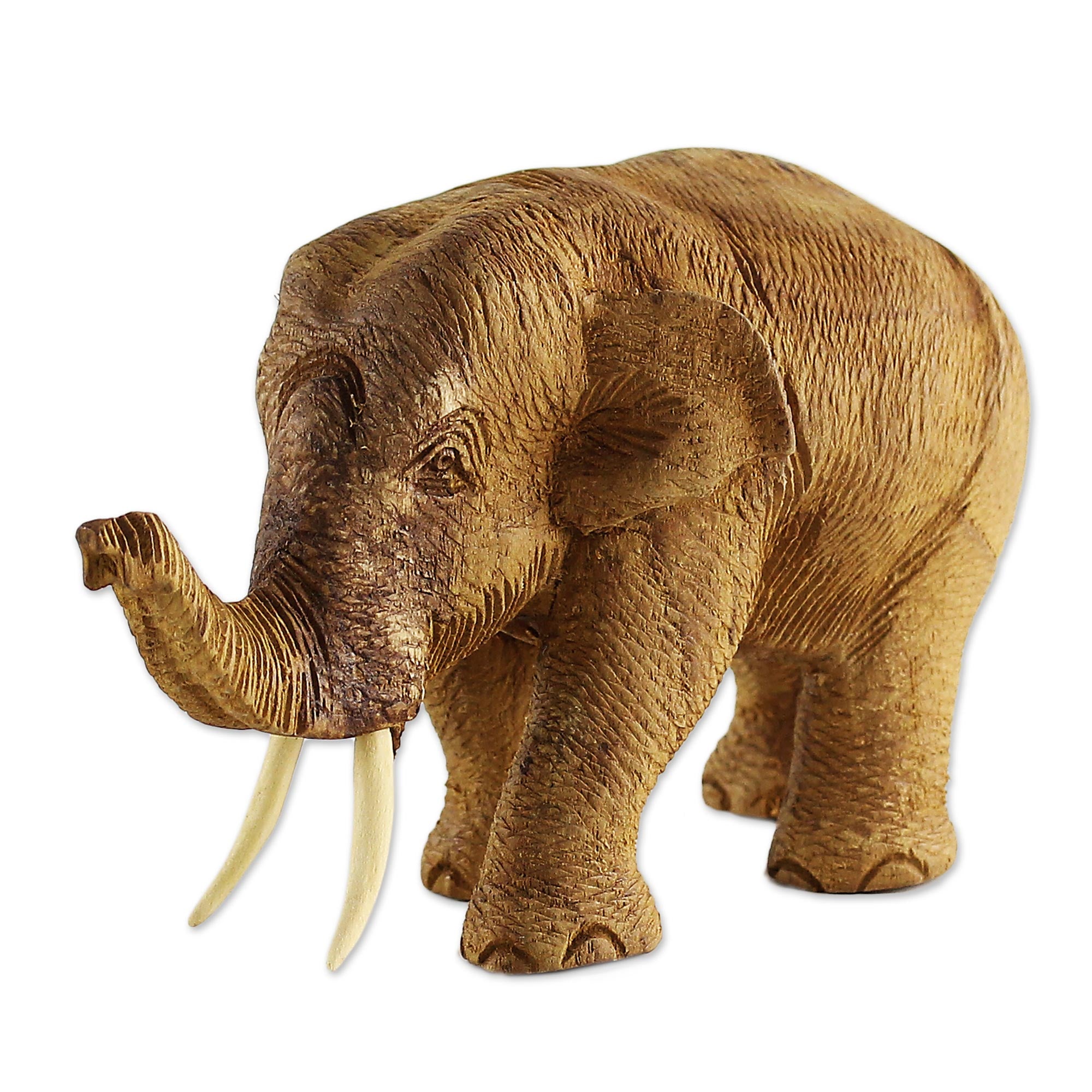 Premium Hand-Carved Thai Teak Wood Elephant Sculpture - Rustic Elegance