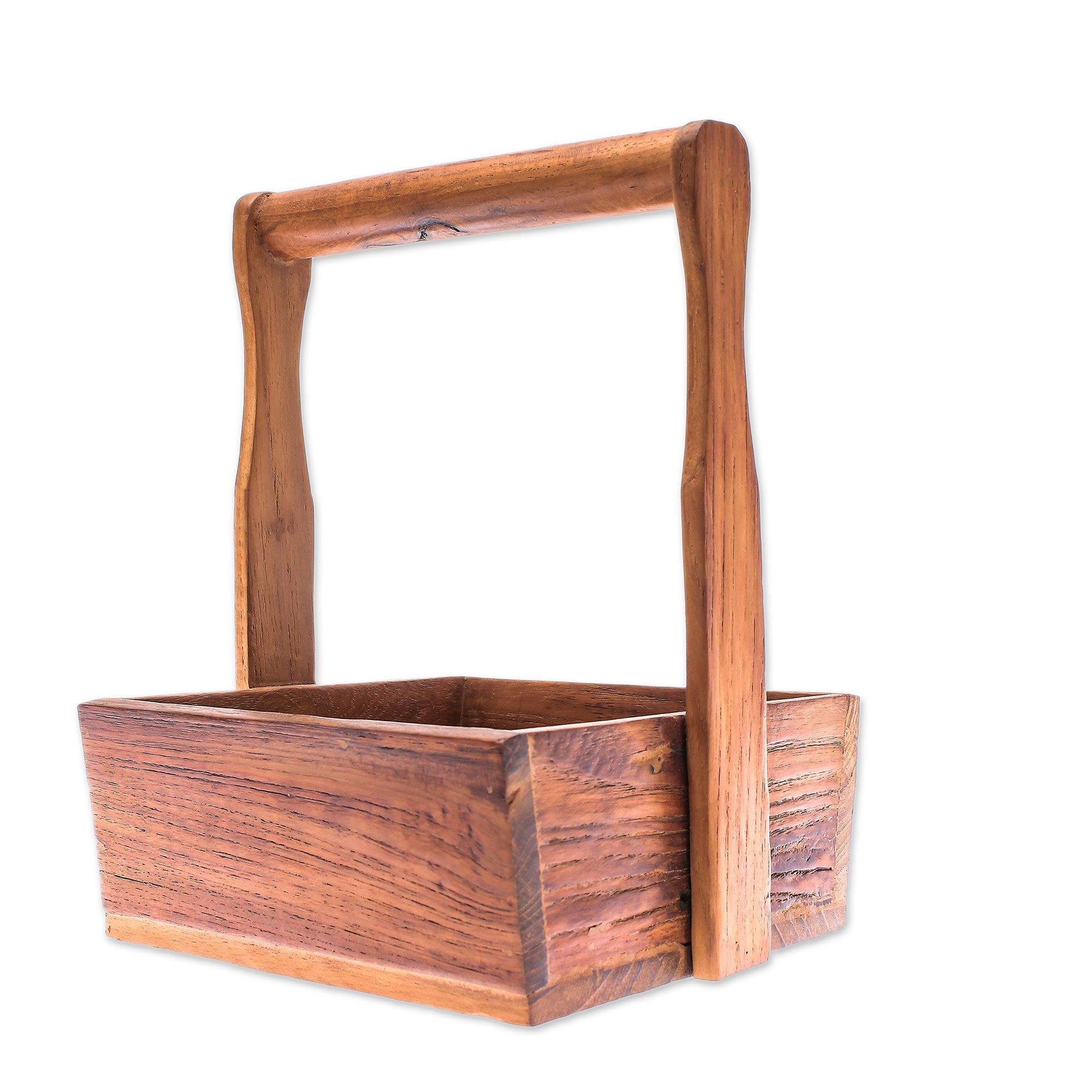 Premium Handcrafted Teak Wood Basket - Artisan Thai Design