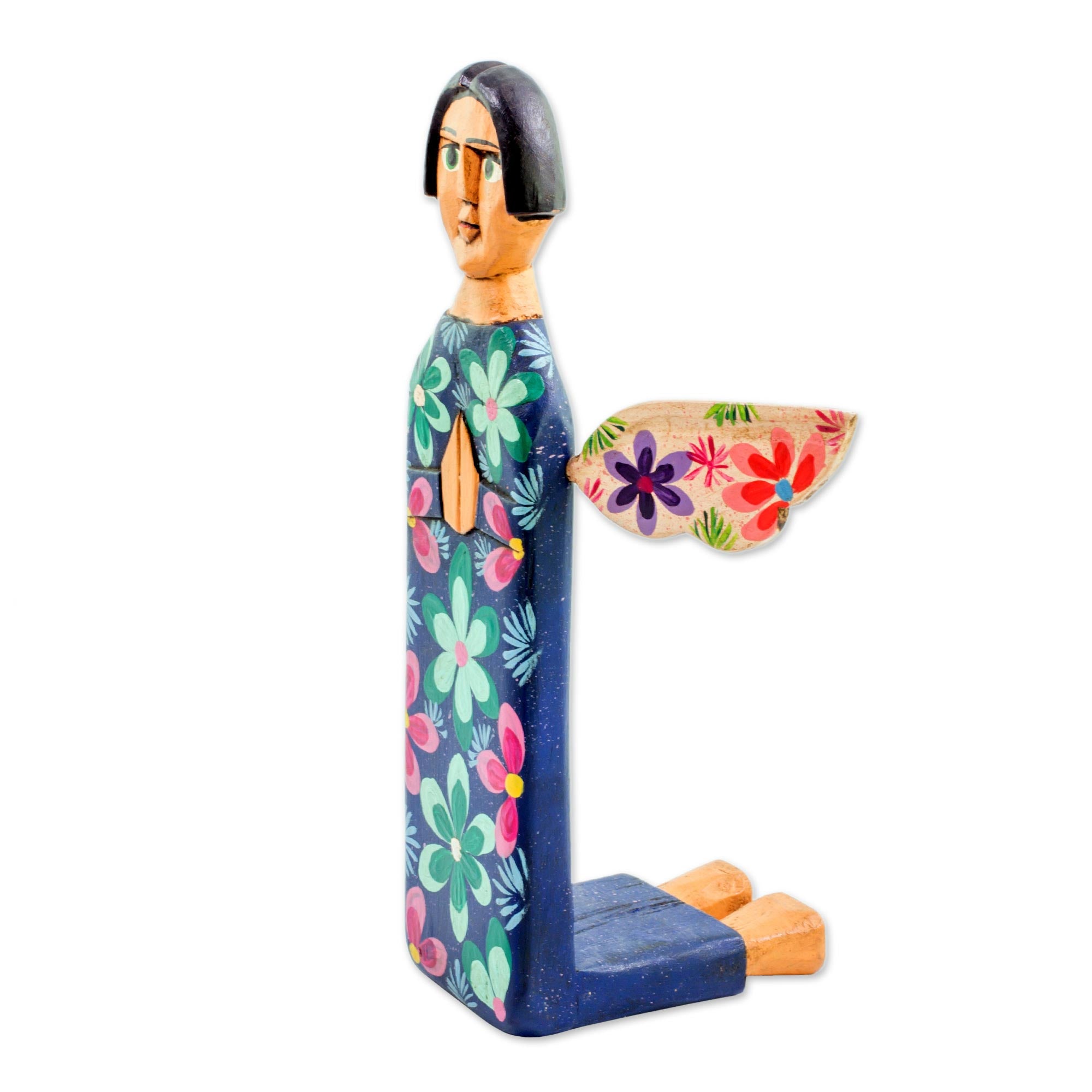Premium Hand-Carved Wooden Angel Sculpture – Vibrant Guatemalan Artistry