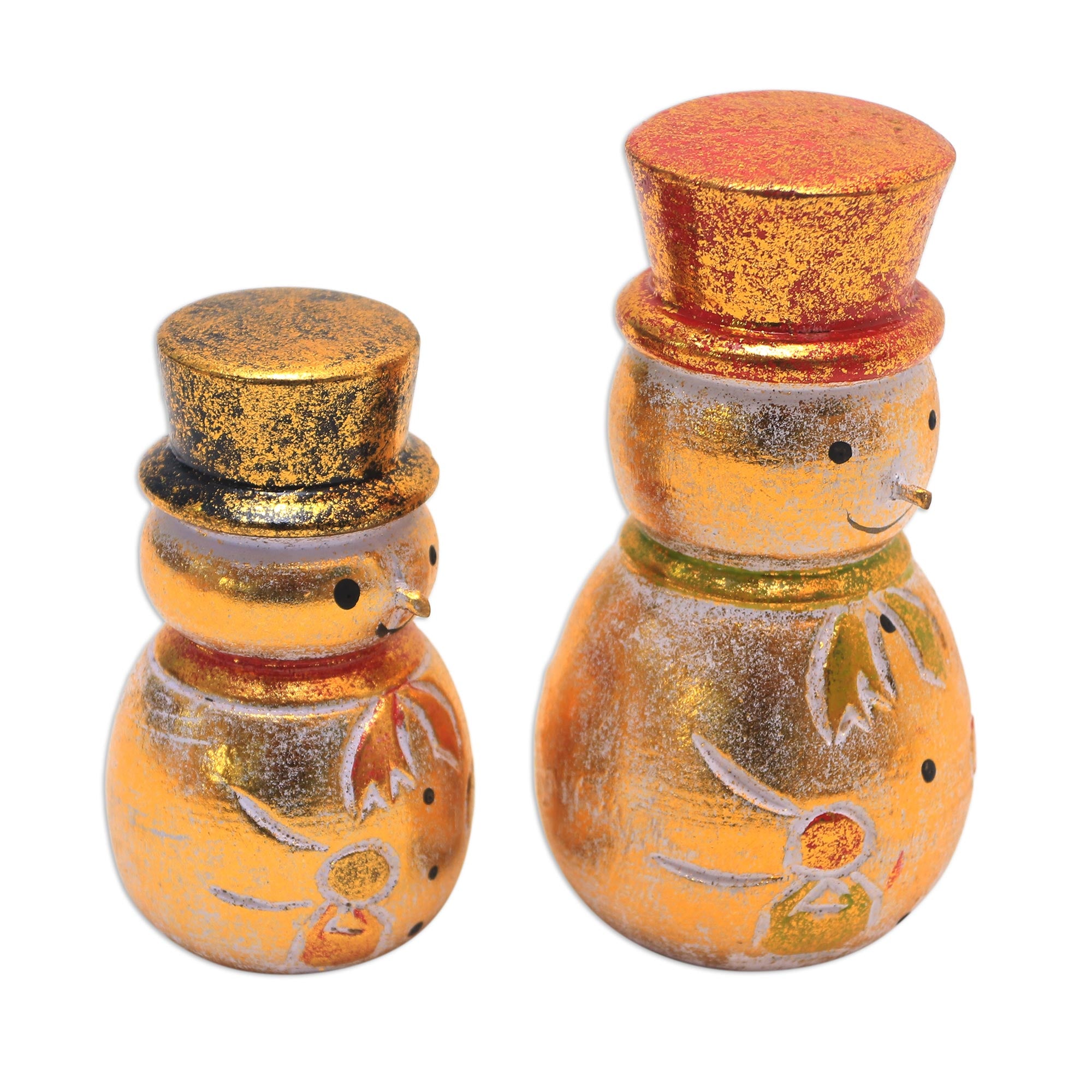 Premium Distressed Gold-Tone Wood Snowman Holiday Decor Set (Pair)