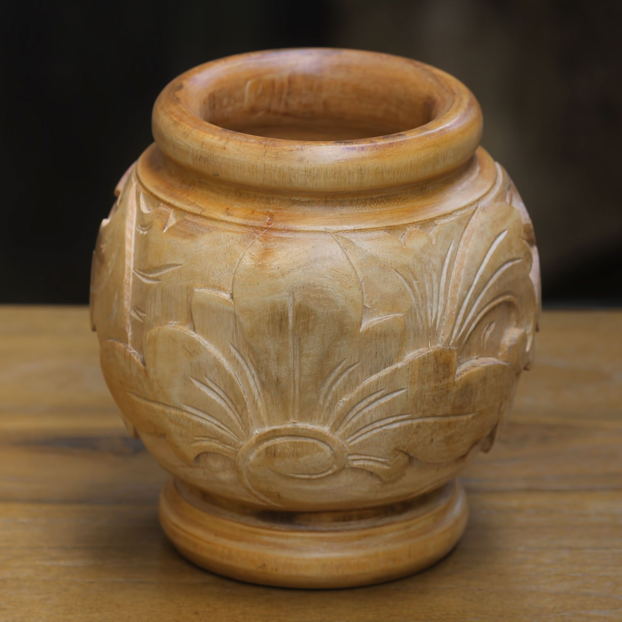 Premium Sukawati Floral Mahogany Vase - Handcrafted by Balinese Artisan