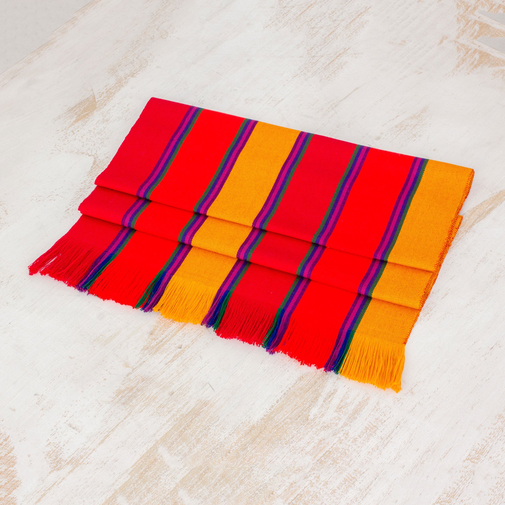Premium Multicolor Striped Cotton Table Runner - Handcrafted in Guatemala