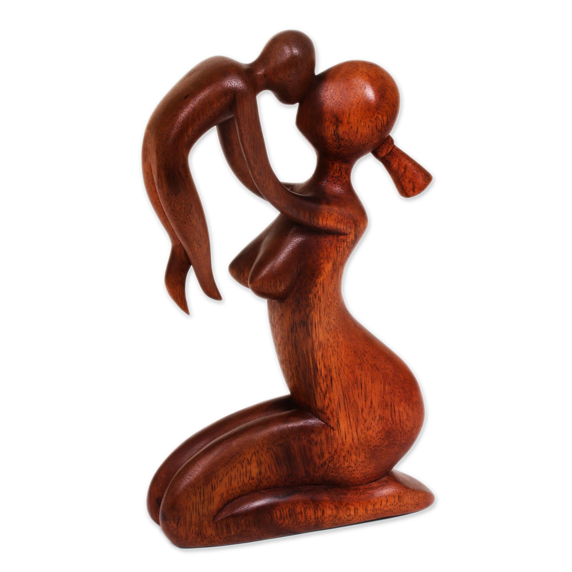 Premium Mother's Love Suar Wood Family Sculpture