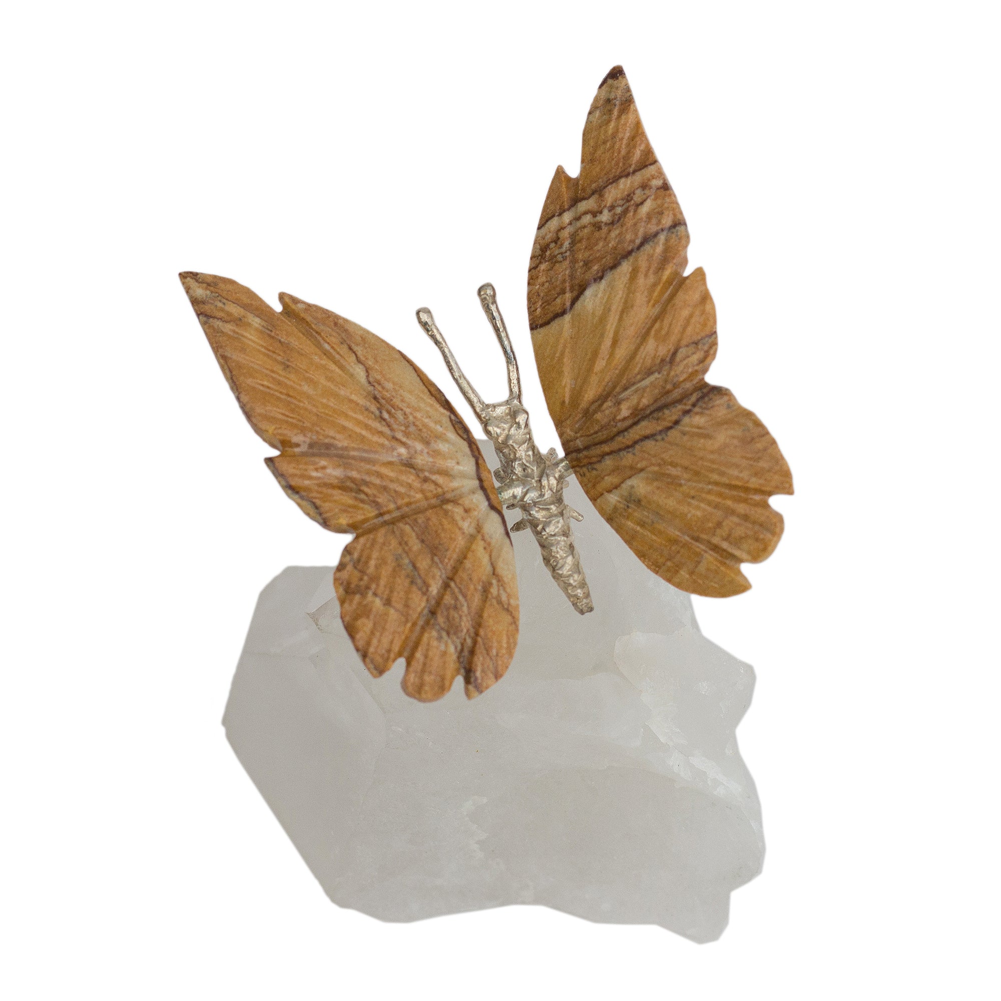 Premium Jasper Butterfly on Quartz Figurine - Natural Brazilian Artistry