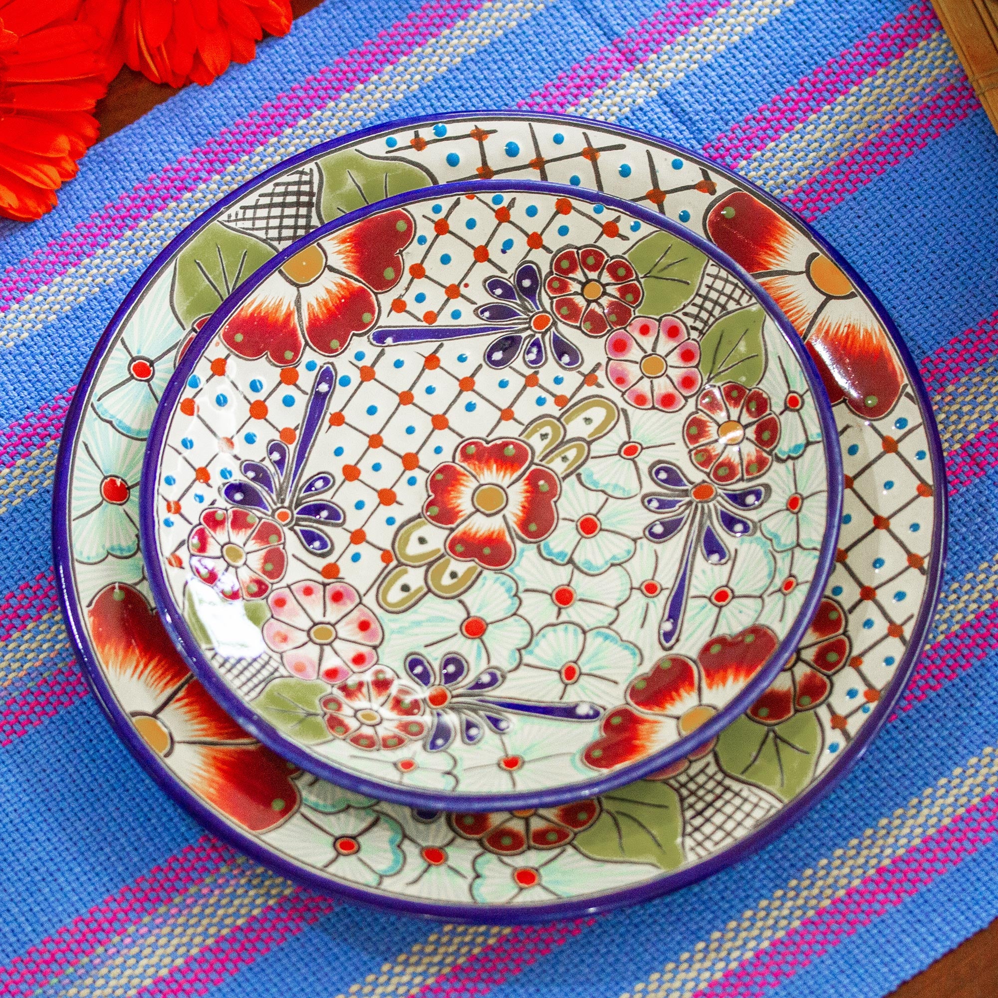 Premium Handcrafted Talavera Ceramic Salad Plates - Colorful Floral Pair