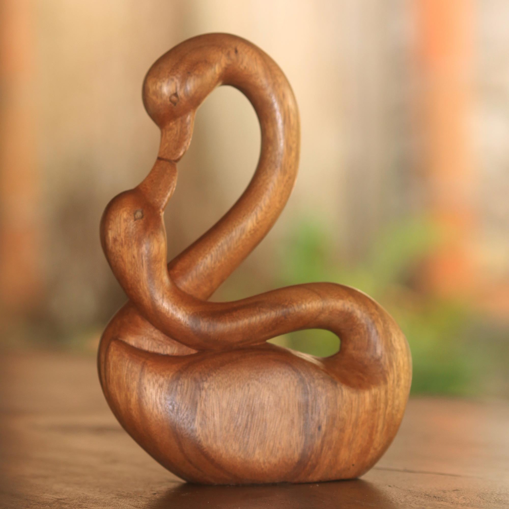Premium Mother and Child Goose Sculpture - Hand-Carved Suar Wood Art from Bali