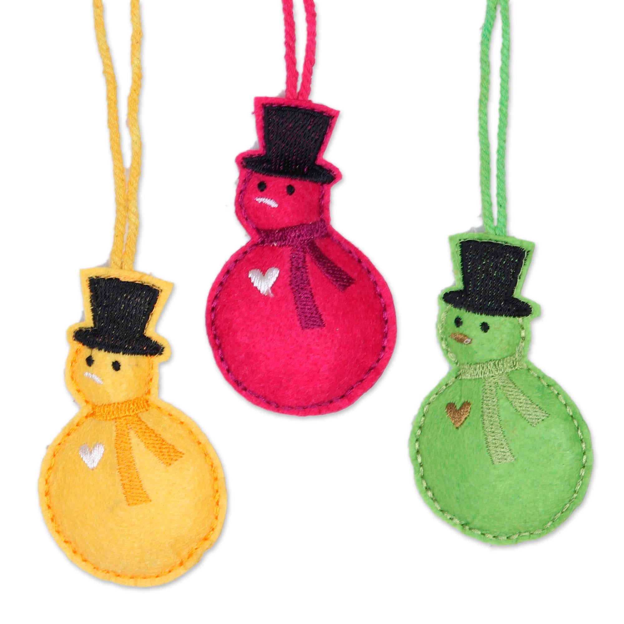Premium Handcrafted Wool Snowman Ornaments Set of 6 - Festive Holiday Decor from India