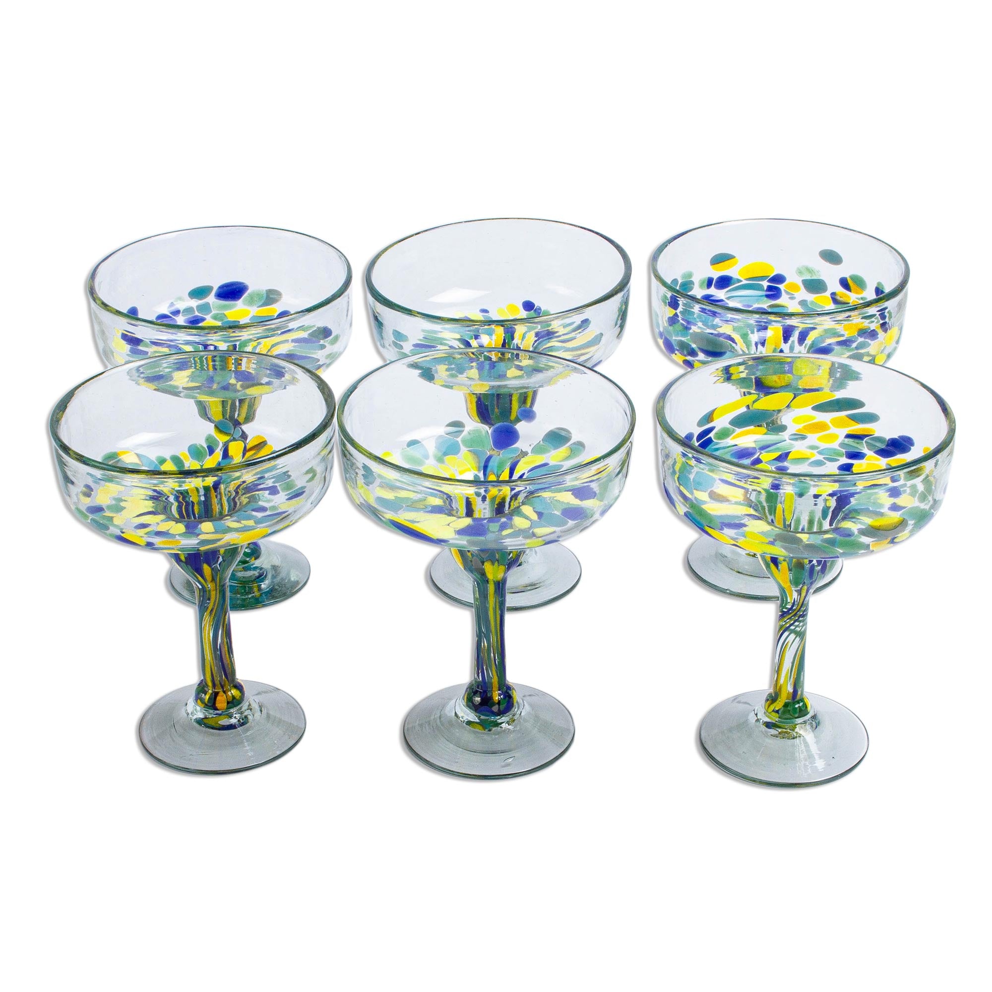 Premium Tropical Confetti Recycled Glass Margarita Glasses - Set of 6