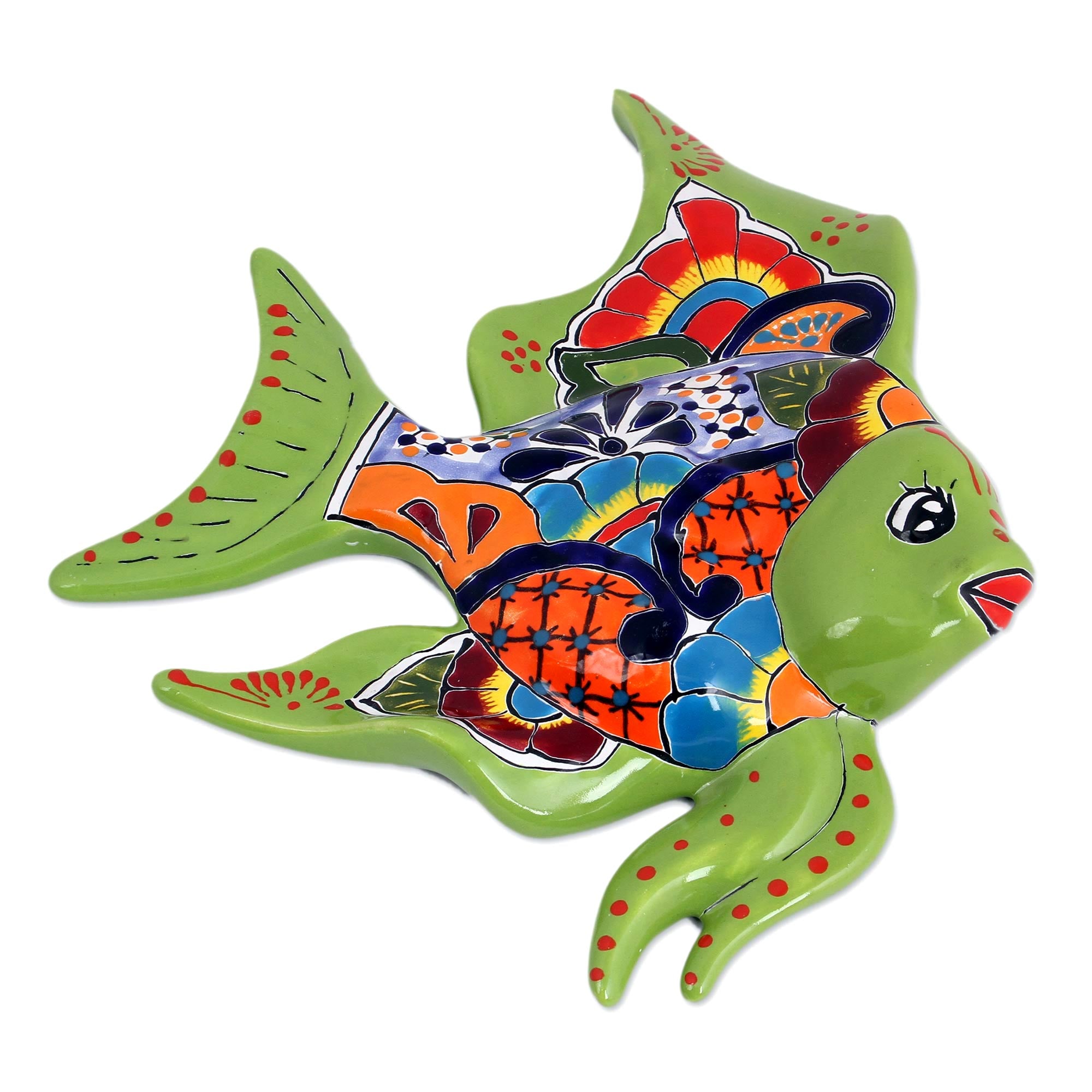 Premium Green Angelfish Hand-Painted Ceramic Wall Art – Authentic Mexican Craftsmanship