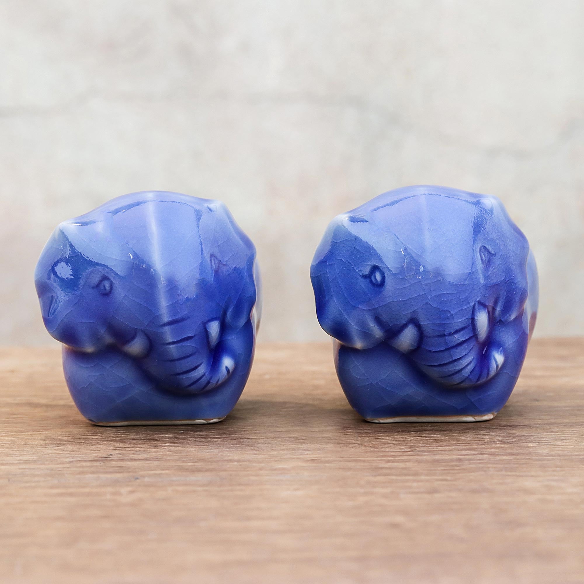Premium Elephant Sisters Ceramic Egg Cups – Handcrafted Blue Crackle Finish (Set of 2)