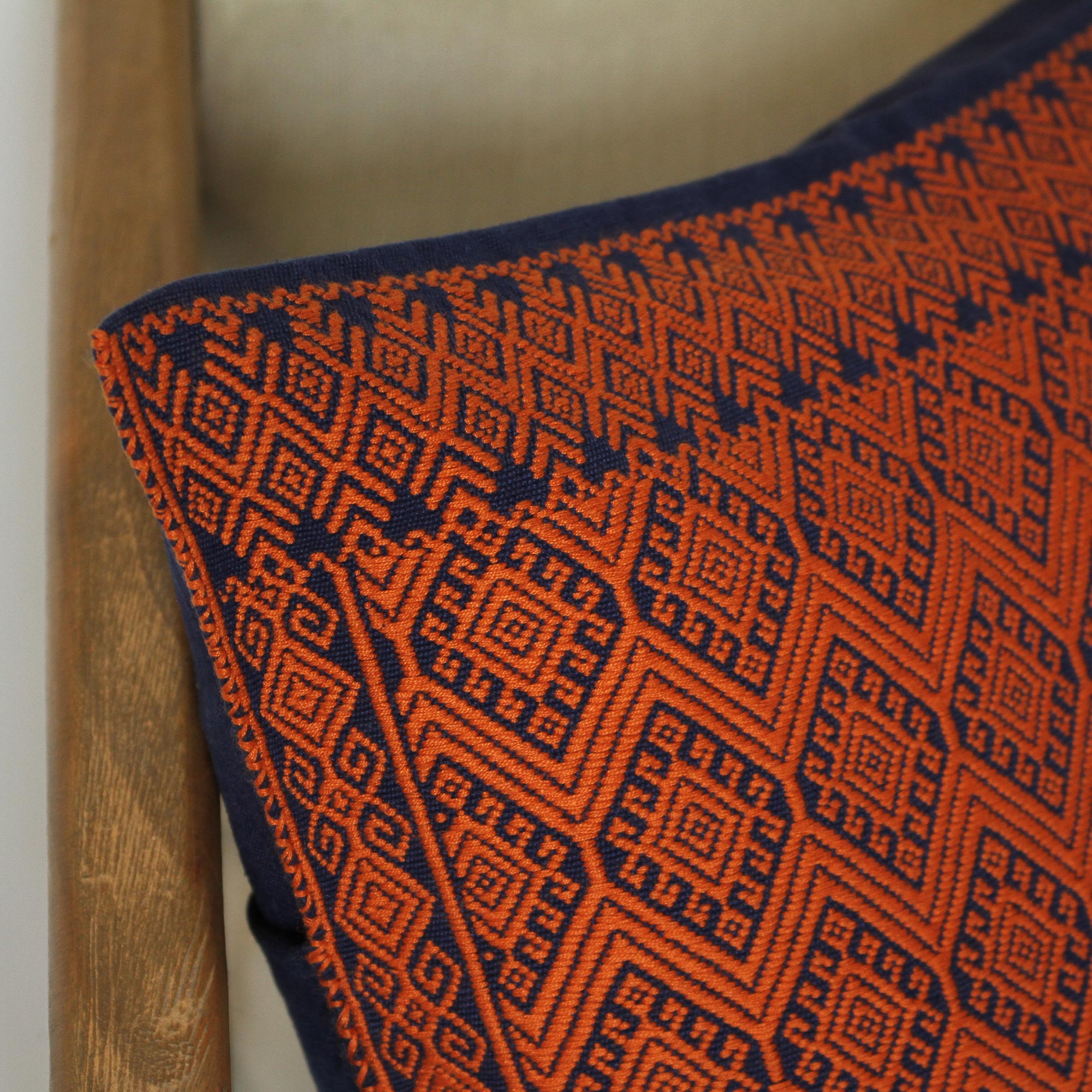 Premium Handwoven Geometric Cotton Cushion Cover - Sunrise & Midnight Design