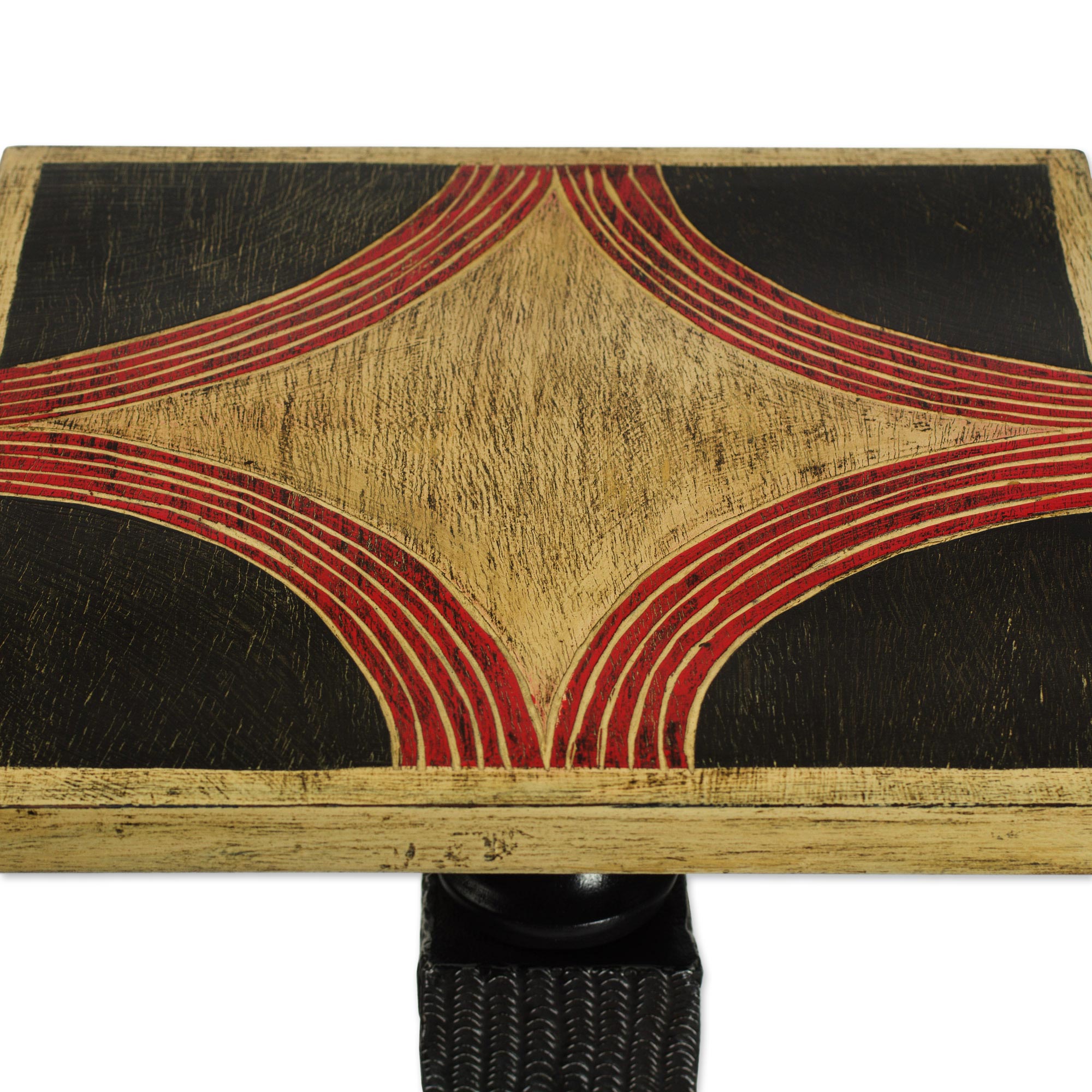 Premium Handcrafted Cedar Wood End Table - Rustic Black & Beige Design from Ghana