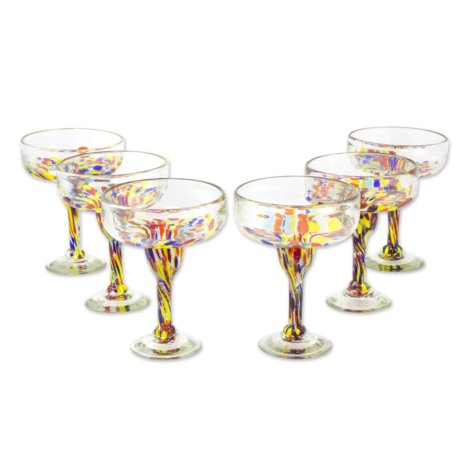 Premium Confetti Festival Hand-Blown Glass Margarita Glasses - Set of 6