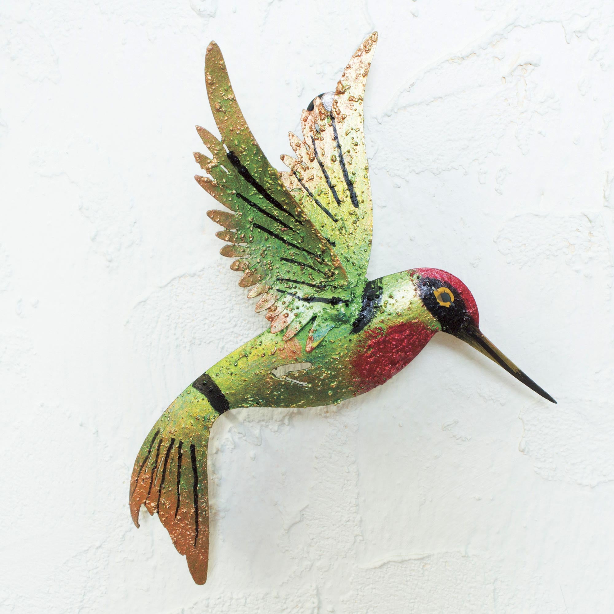 Premium Handcrafted Emerald Hummingbird Iron Wall Sculpture – Artisan Crafted in Mexico