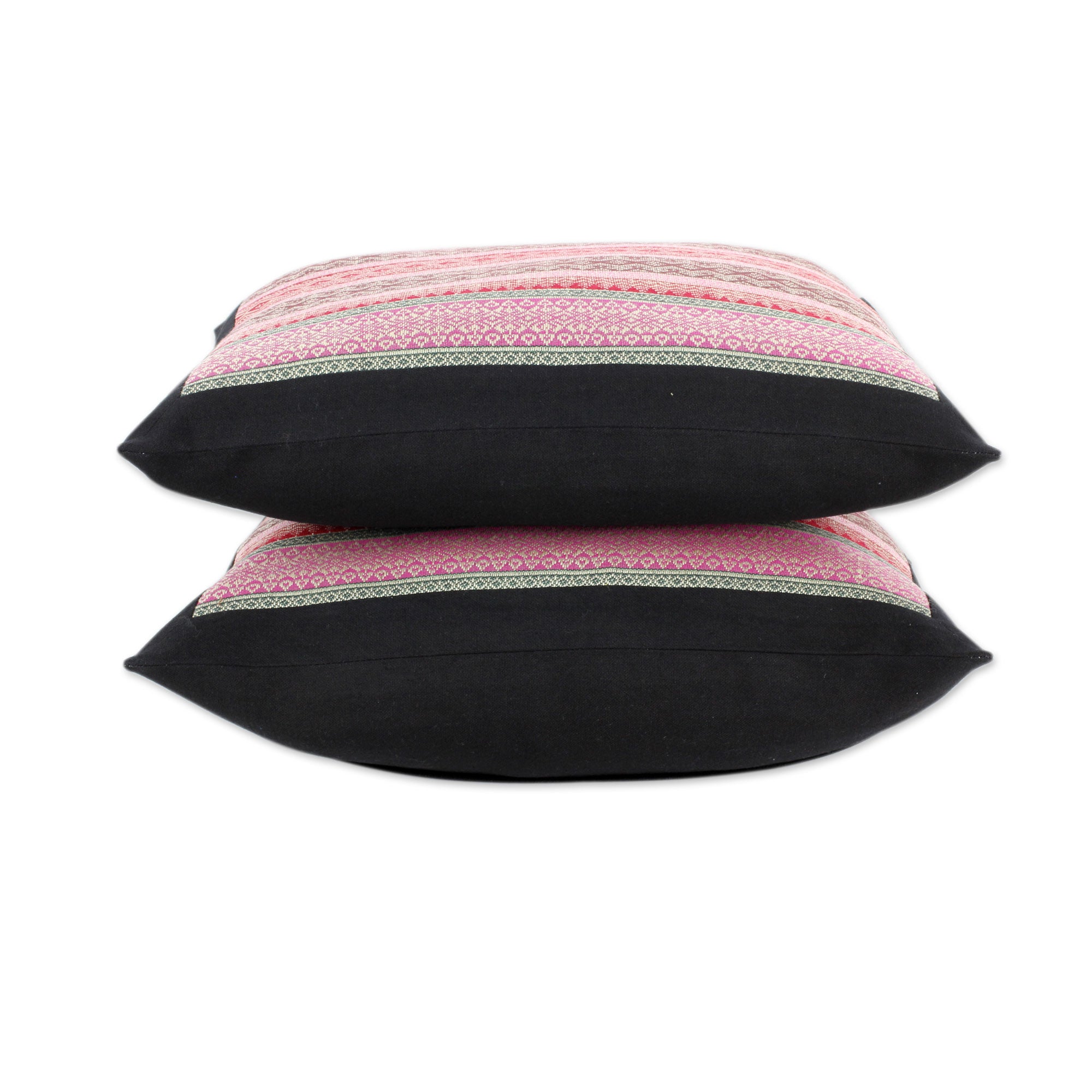 Premium Enchanted Thai Orchids Handwoven Cushion Covers (Pair) - Luxurious Pink & Red Design