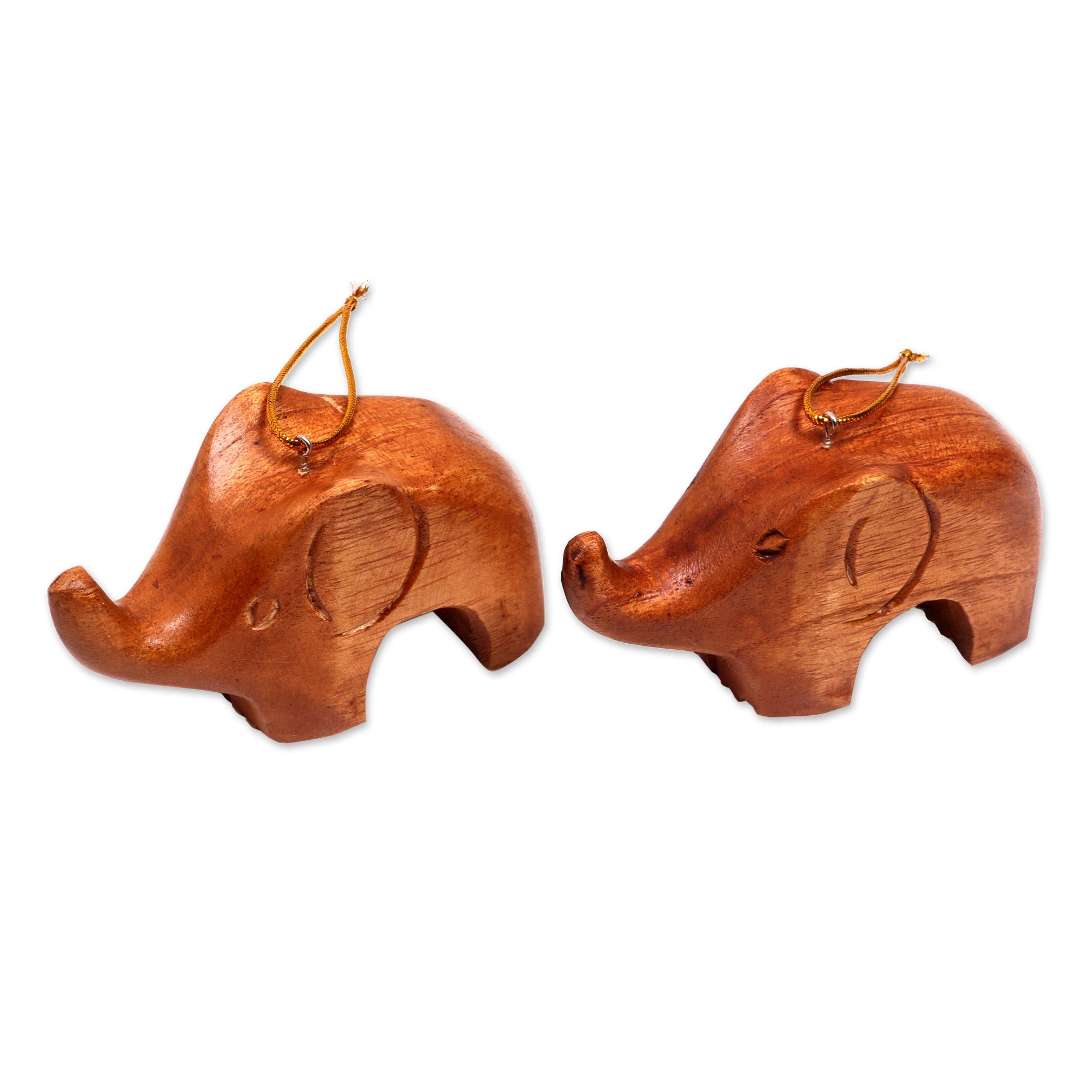 Premium Handcrafted Suar Wood Elephant Ornaments - Set of 2