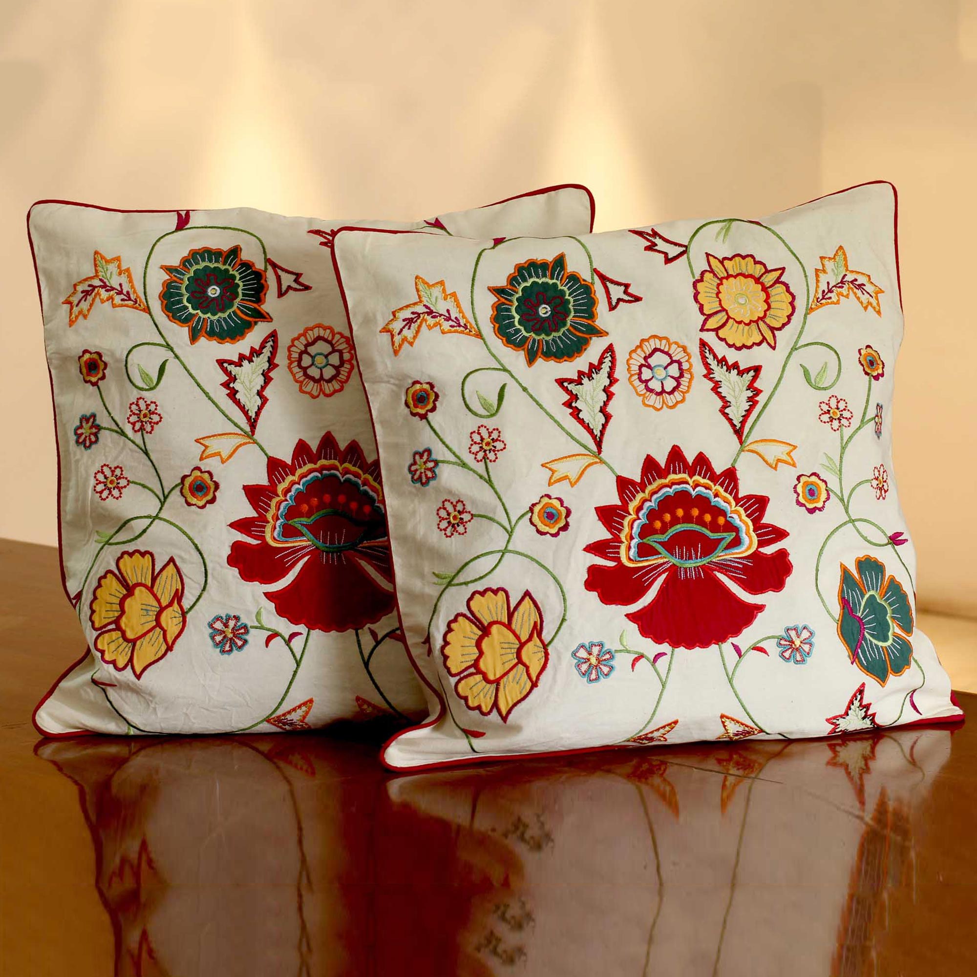 Premium Eternal Spring Embroidered Cotton Cushion Covers (Set of 2)